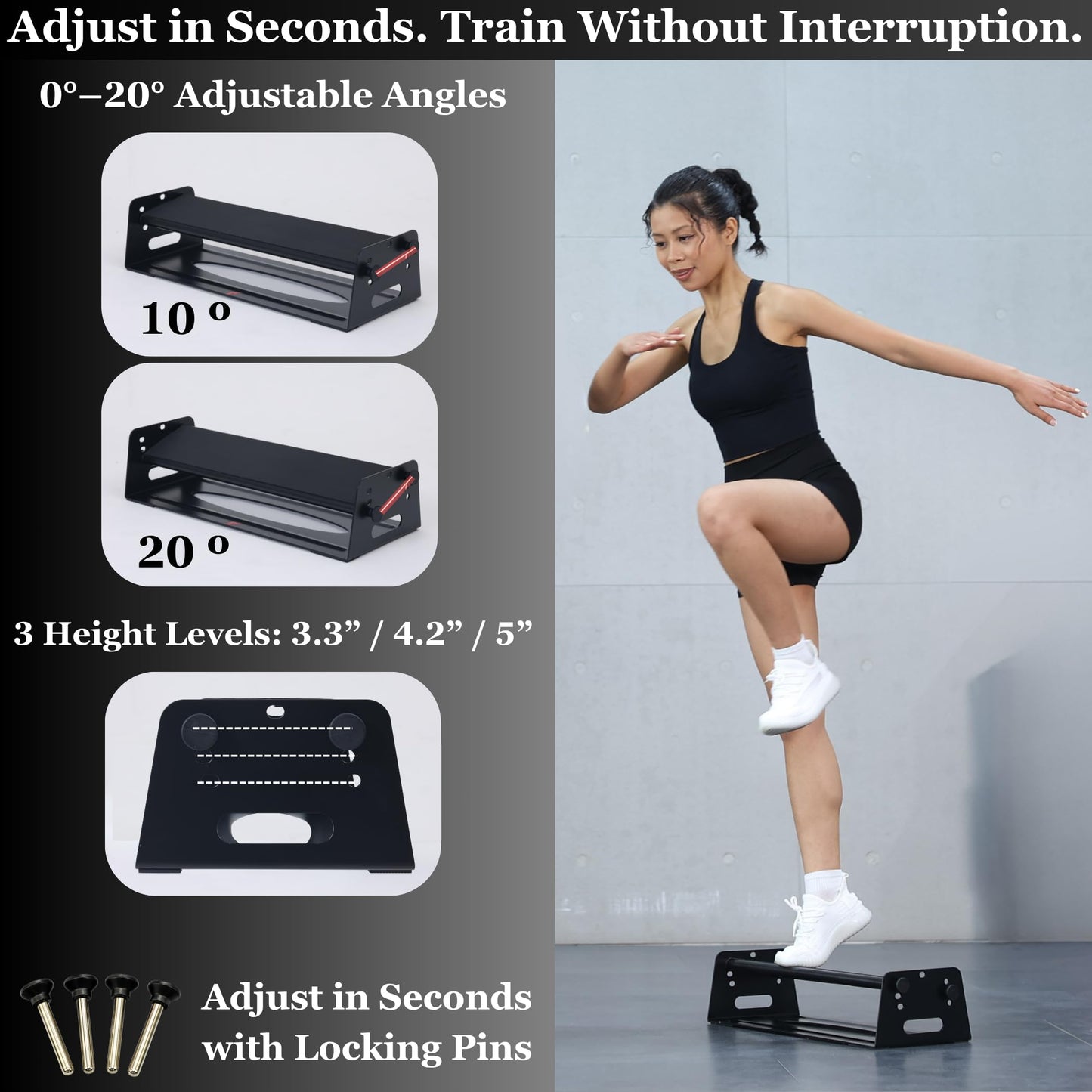 Calf Raise Block & Slant Board, Compact 3-in-1 — Height & Angle Adjustable Platform for Calf Raises, Heel-Elevated Squats, Knees Over Toes, Ankle Mobility & Calf Stretching, with Resistance Bands, 880 lbs