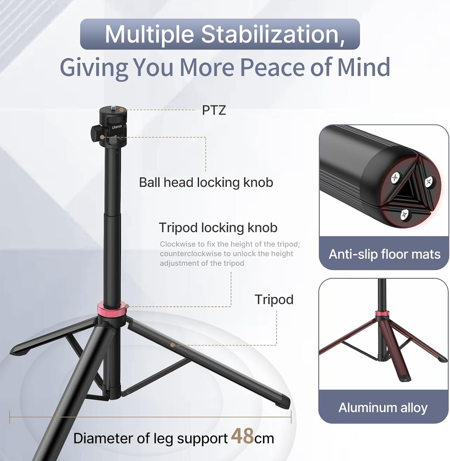 ULANZI MT-79 81" 1/4" 180 2.2lb Extendable Tripod Aluminum Portable Adjustable Light Stand w Screw, Rotation Camera