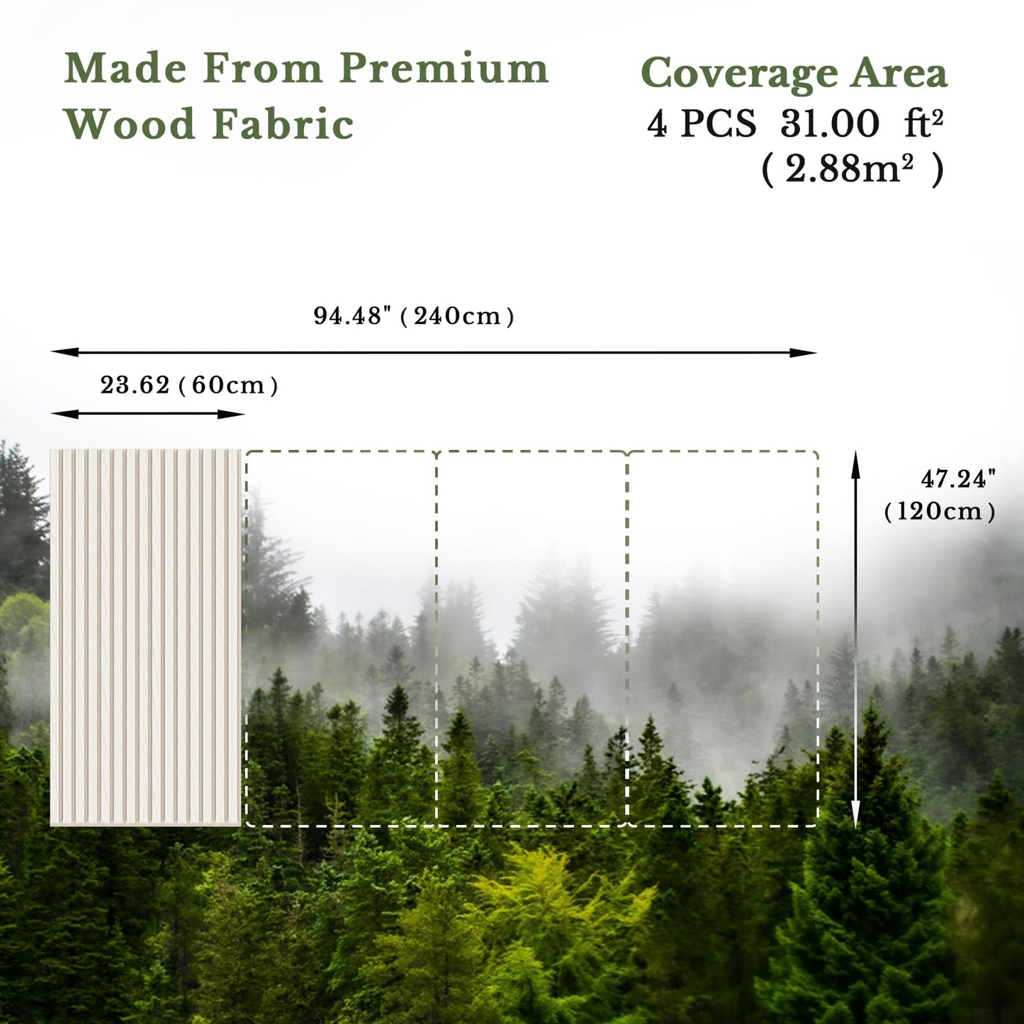 MISSDAY Wood Slat Acoustic Wall Panels, 4 Packs 47.2" x 23.6" White Soundproof Panel For Interior Wall Decor Noise Absorbing-3D Textured Wooden Panel Sound-Absorbing for Home, Office, Studio