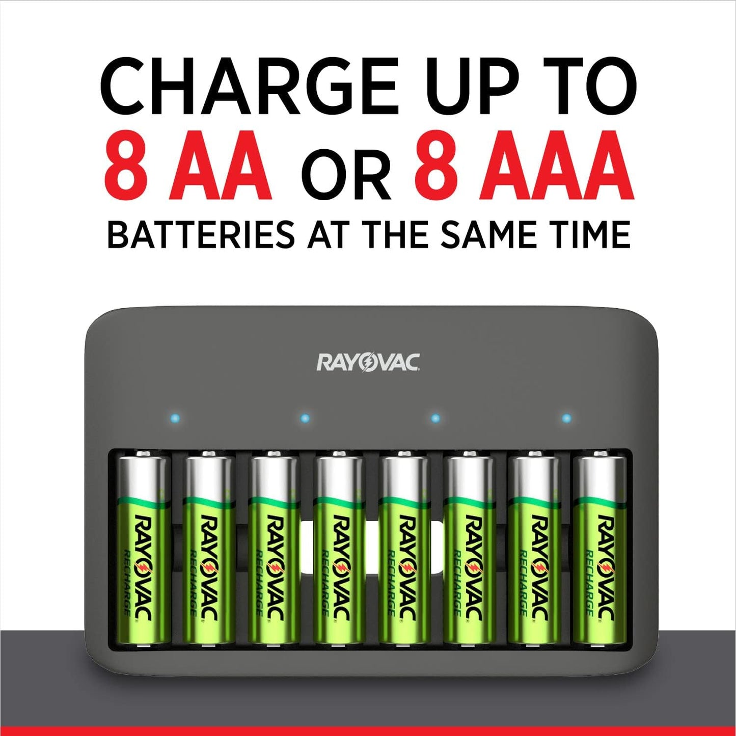 Rayovac 8 USB Battery Charger, Bay Charger for NiMH AA and AAA Rechargeable Batteries, Fast Charger for Batteries