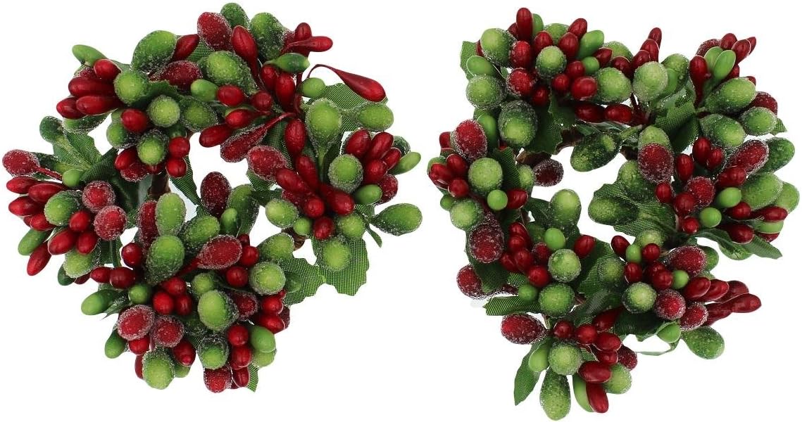 Regine Switzerland Set of 2 Beaded Berry Wreath Candle Napkin Rings - Christmas Red & Green Decor