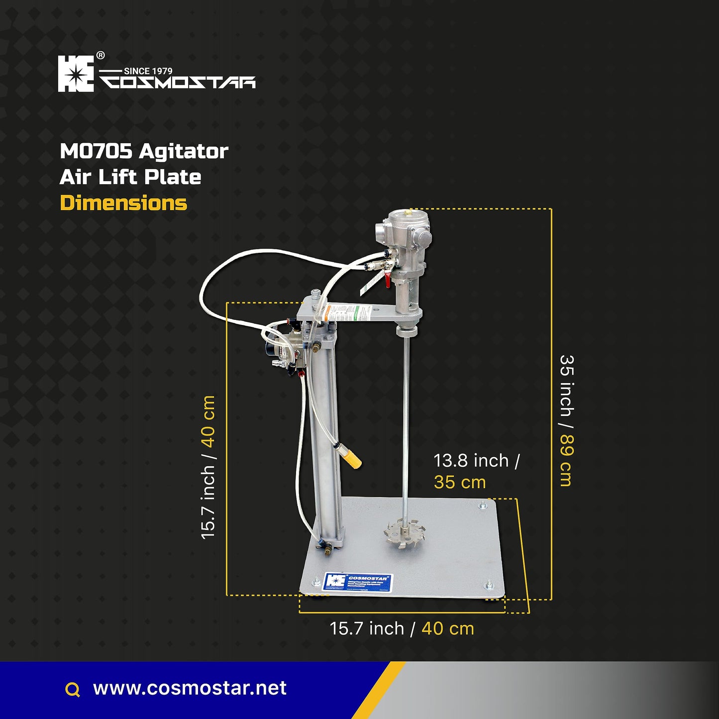 COSMOSTAR 5 Gallon Automatic Air Lifting Plate Mount Pneumatic Pail Agitator Paint Mixer | Drum Mixer | Pneumatic Bracket Mixer, Paint Stirring Machine, Paint Agitator