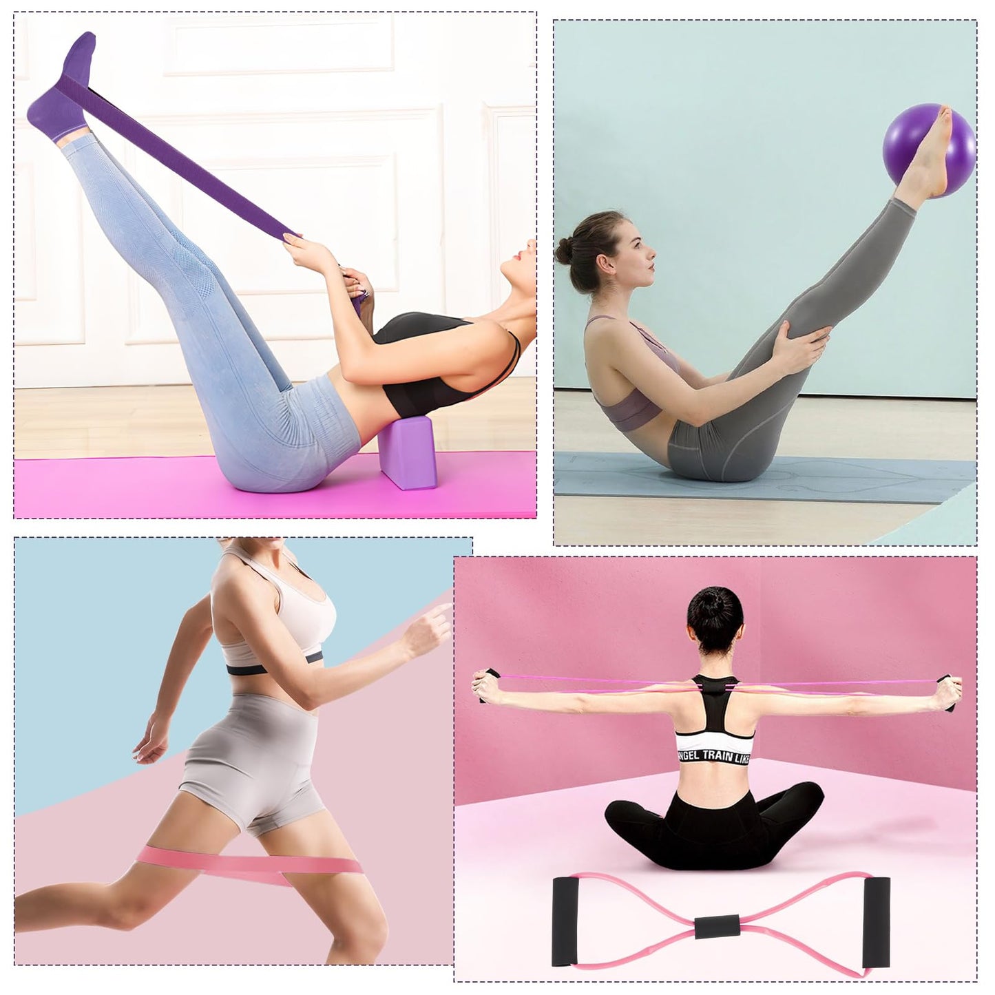 Wopgrty 21 Pcs Pilates Ring Circle Set for Women, Includes 9.8 in Ball Yoga, Ring Stretching, Strap Bands, Non Slip Socks, Back Bags for Workout, Commonly Used for Yoga, Pilates, Stretching, Fitness