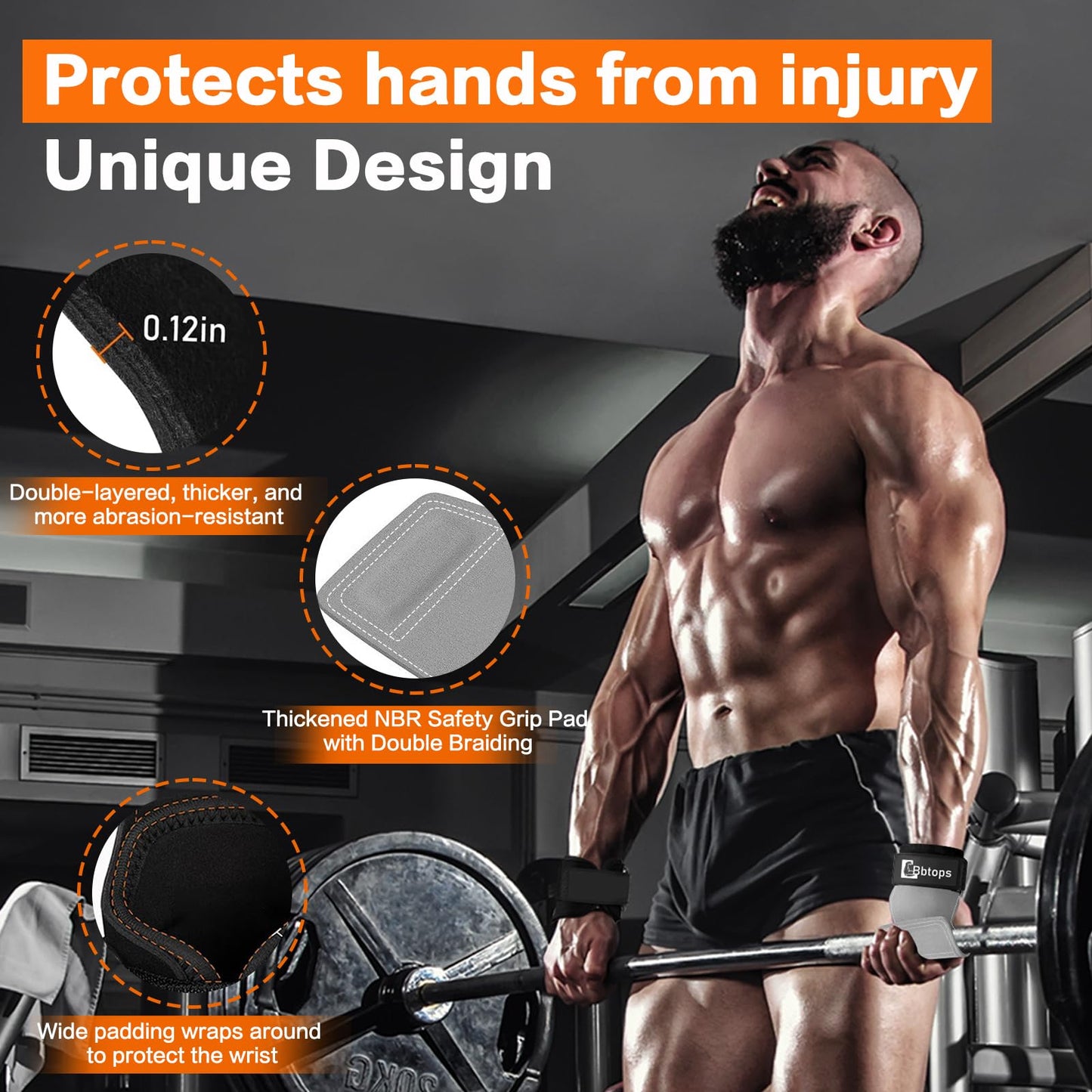 Weight Lifting Wrist Strap, Double-Layer Leather Wrist Straps for Gym Strength Training Weightlifting,Deadlift and Powerlifting, Enhance Grip Strength Neoprene Padding Gym Workout Lifting Straps for Men & Women (Pair) Grey