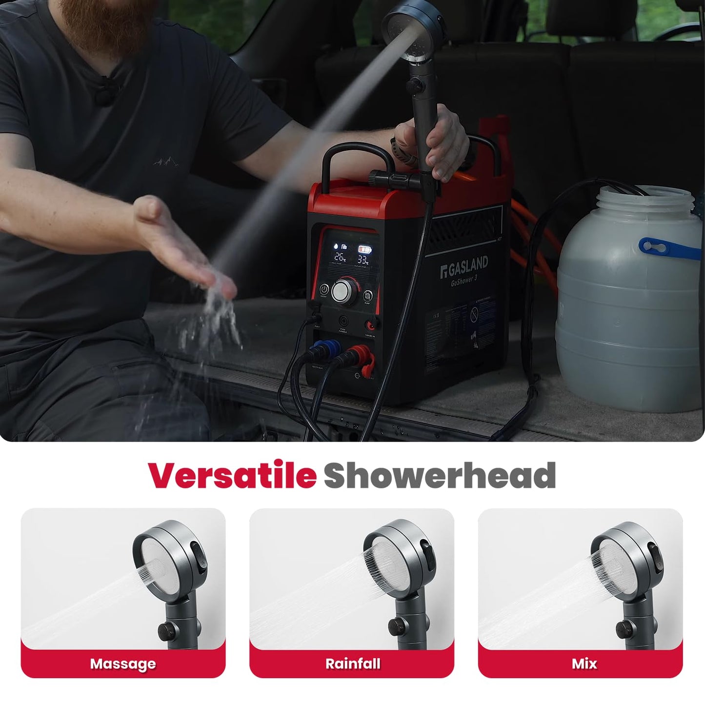 GASLAND Goshower G3 Pro 1lb Propane Portable Water Heater & Shower Pump, Instant Hot Water for Outdoor Camping, Hiking, Glamping & Vacationing, 4000mAh Rechargeable Shower System, CSA Certified