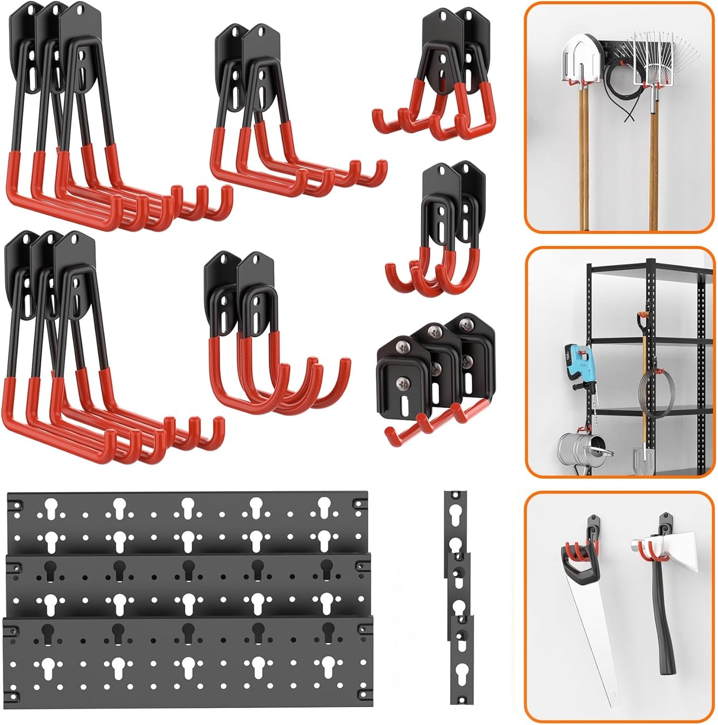 TORACK 24 PCS Garage Storage Hooks - Wall Mount Tool Organizer for Garden Tools, Ladders & More