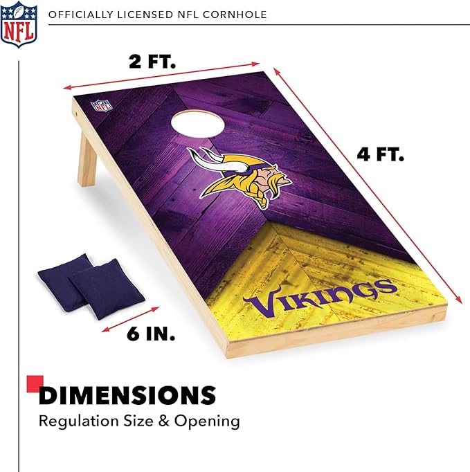 NFL Football 2' x 4' Regulation Size Solid Wood Cornhole Set with Direct Print HD Team Graphics Great Gift for Any Football Fan! Bean Bag Toss Family Outdoor Game