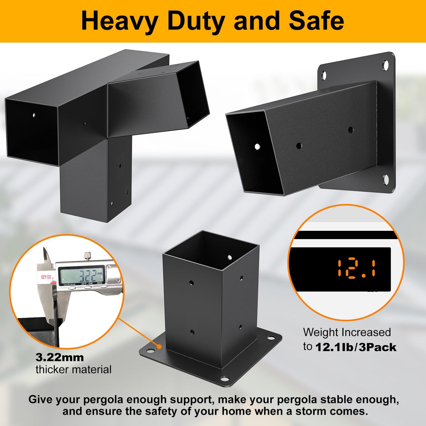 Heavy Duty 15°Slanted Roof Wall Mount 4x4 Pergola Bracket Kit,TROPTOLKY Angled 4x4 Wood Post Bracket,DIY Pergola Gazebo Kit 4-Way(3PCS)