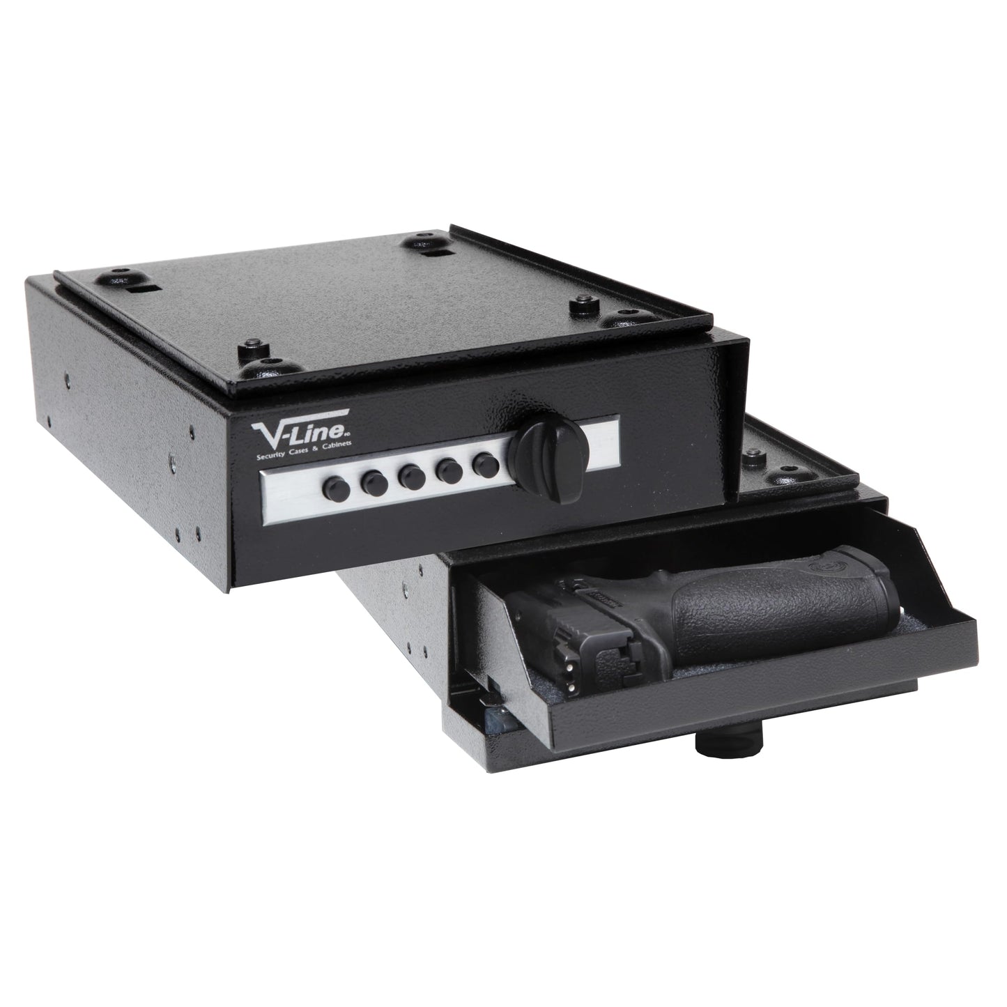 V-Line Desk Mate Keyless Security Box 2597-S with Quick Release Mounting Bracket, Simplex Lock, Black, Made in USA