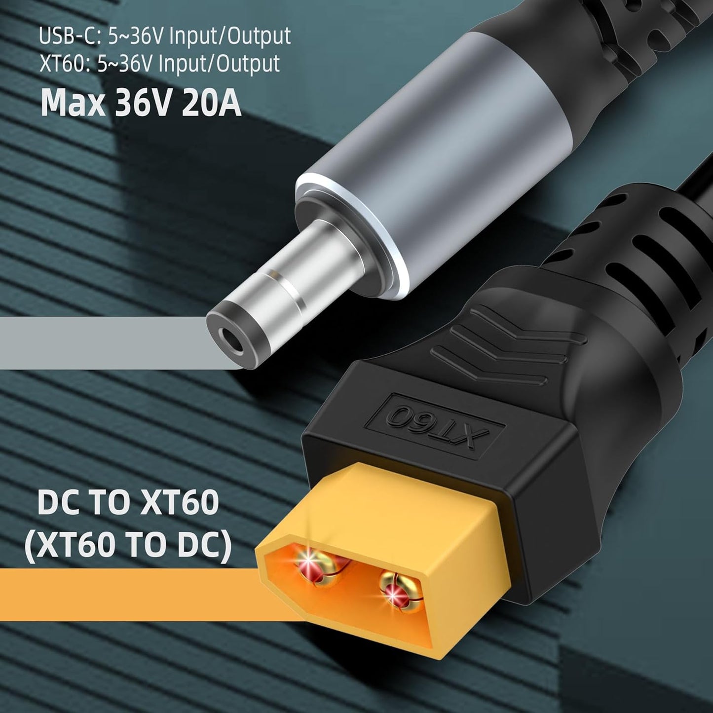 Magiclifee 3.3FT XT60 DC5521 XT60 5.5mm 2.1mm (1M) Male to Power Cable, to DC x Male Adapter Cord for FPV Goggles