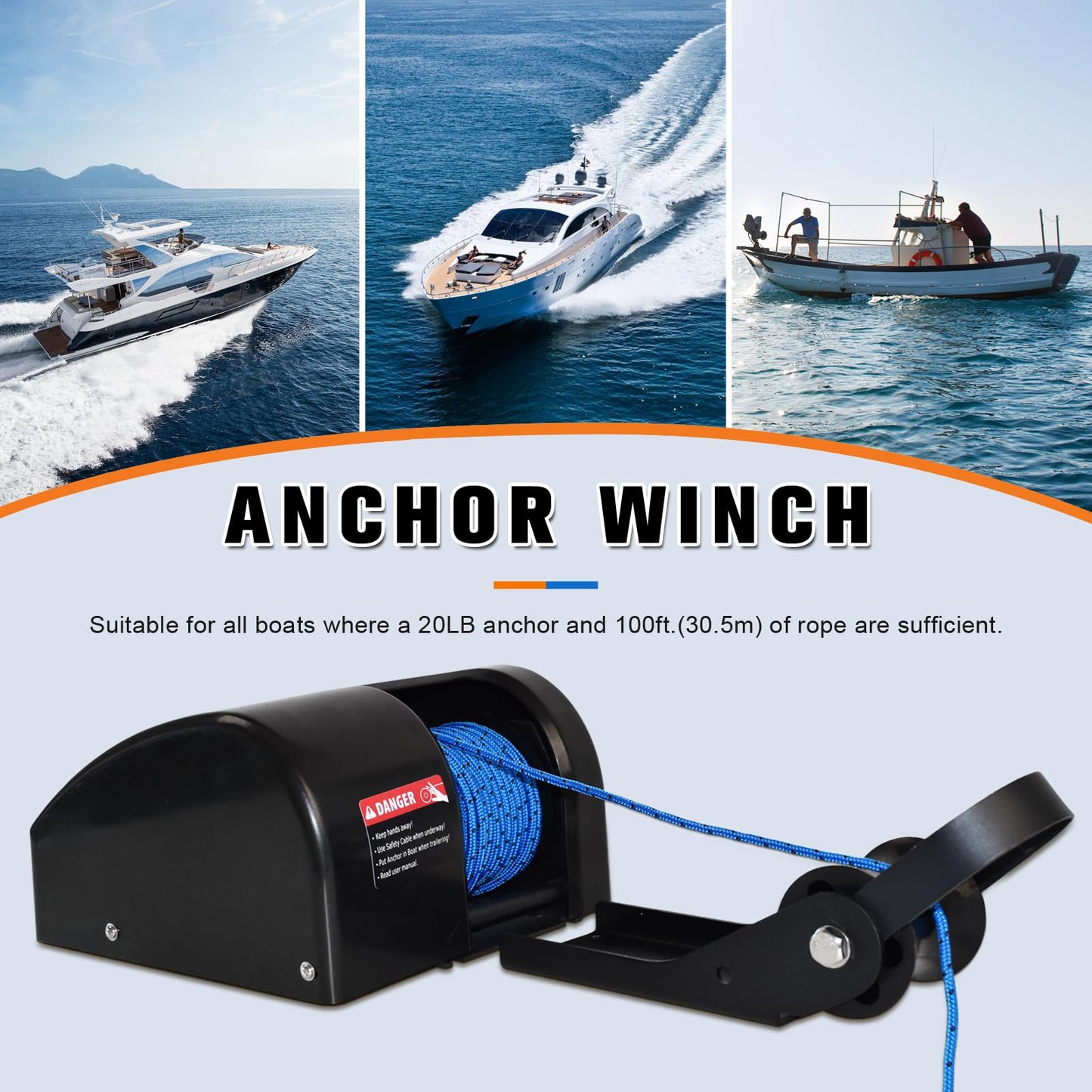 Cygrd Electric Anchor Winch, 25 LBS Marine Windlass, 12V with Remote Control, 100ft Rope, Easy to Operate, Black