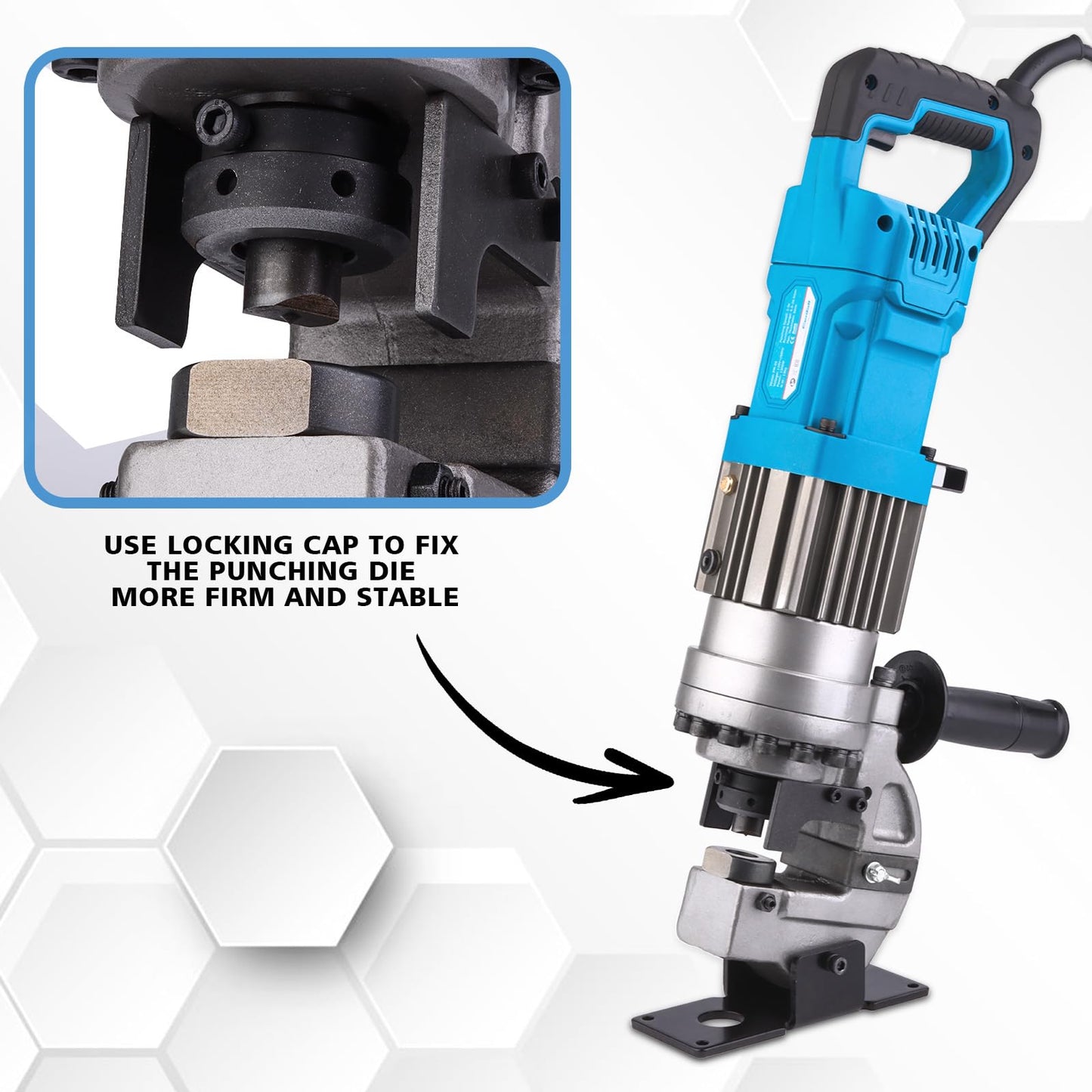 CENTALL 1300W Electric Hydraulic Hole Puncher Φ1/4"-4/5" Hydraulic Punching Machine Punching Tool Portable Punch Machine with 5 Dies for Iron Copper Aluminum Plate Angle Steel PM20 (Blue)