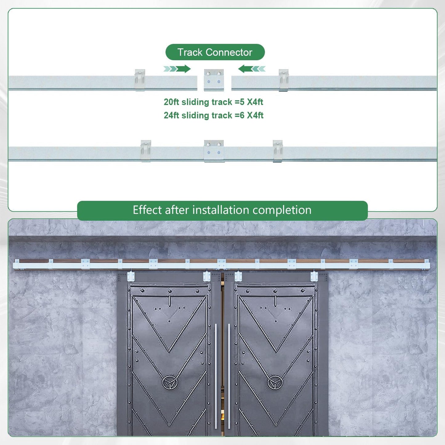 DIYHD 24FT Raw Material Exterior Box Track Double Sliding Barn Door Hardware,Heavy Duty Wall Mount Box Track Kit for Outdoor Use,MAX Load 330lbs,Kit to Hang 2 Doors(Fit 72" X 2 Door)