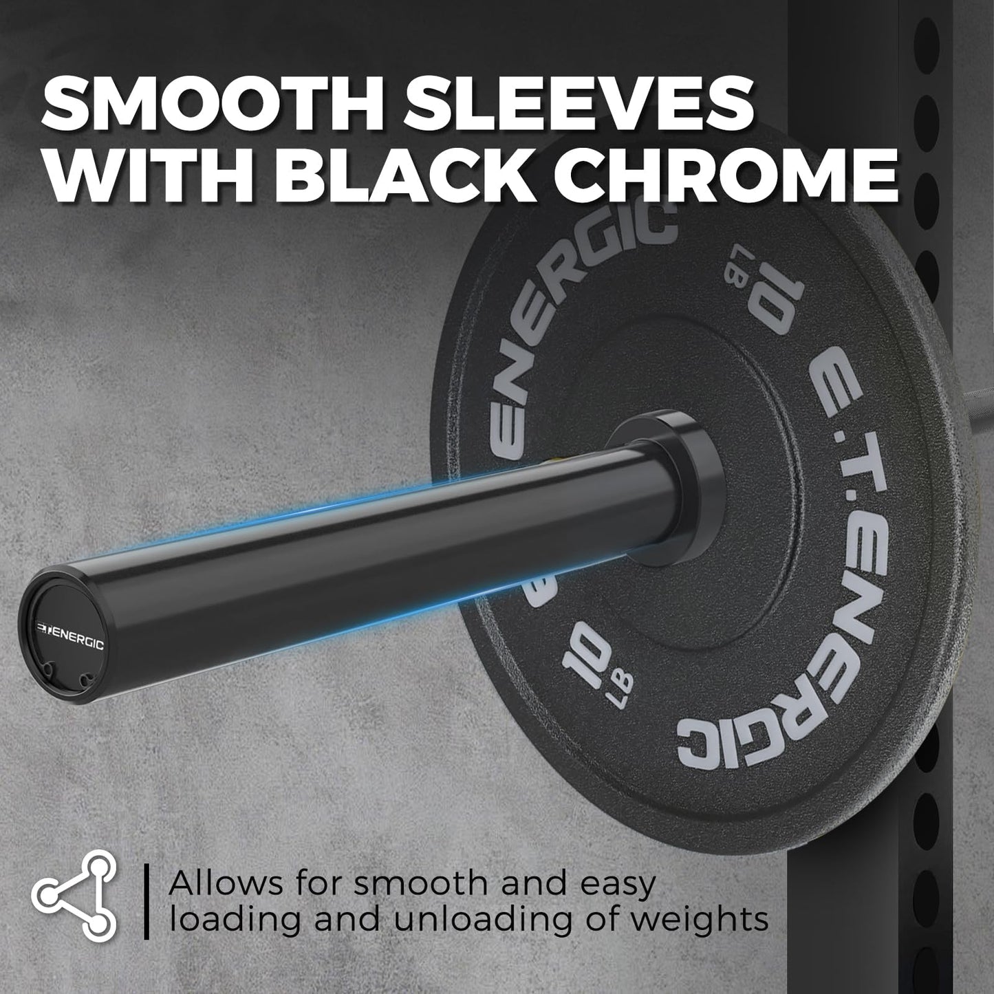 E.T.ENERGIC 7ft Olympic Barbell – 40LB Chrome Powerlifting Bar with 2” Sleeves & Medium Knurl, 700LB Capacity Strength Training Barbell for Squats, Deadlifts, Bench Press, Home & Gym, Black