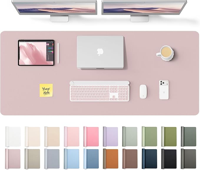 YSAGi Leather Desk Pad Protector, Office Desk Mat, Large Mouse Pad, Non-Slip PU Leather Desk Blotter, Laptop Desk Pad, Waterproof Desk Writing Pad for Office and Home (Grayish Lavender,55" x 17.2")