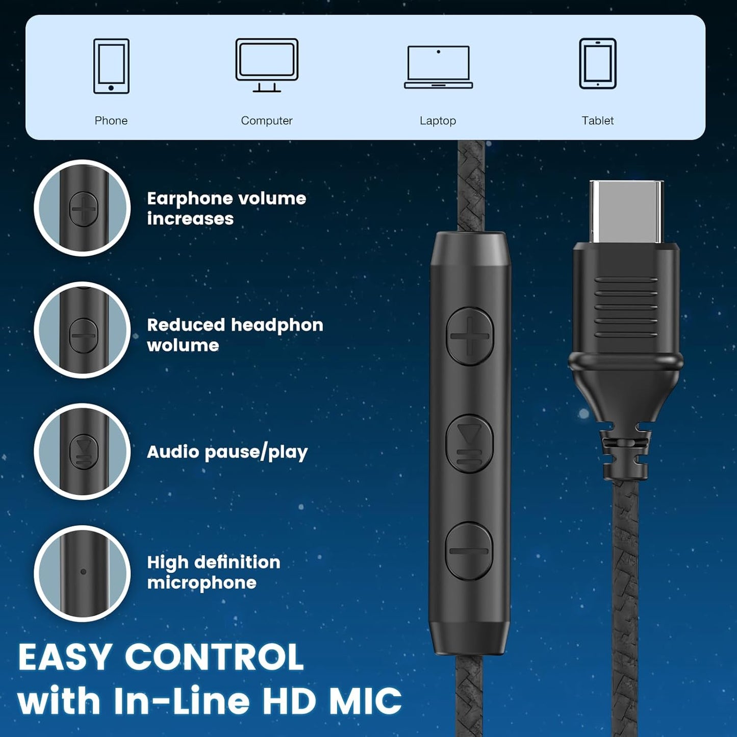 15/16/17, Cowyawn USB C Headphones Wired, Over Ear USB C Wired Headphones with Microphone, Volume Control, HD Stereo