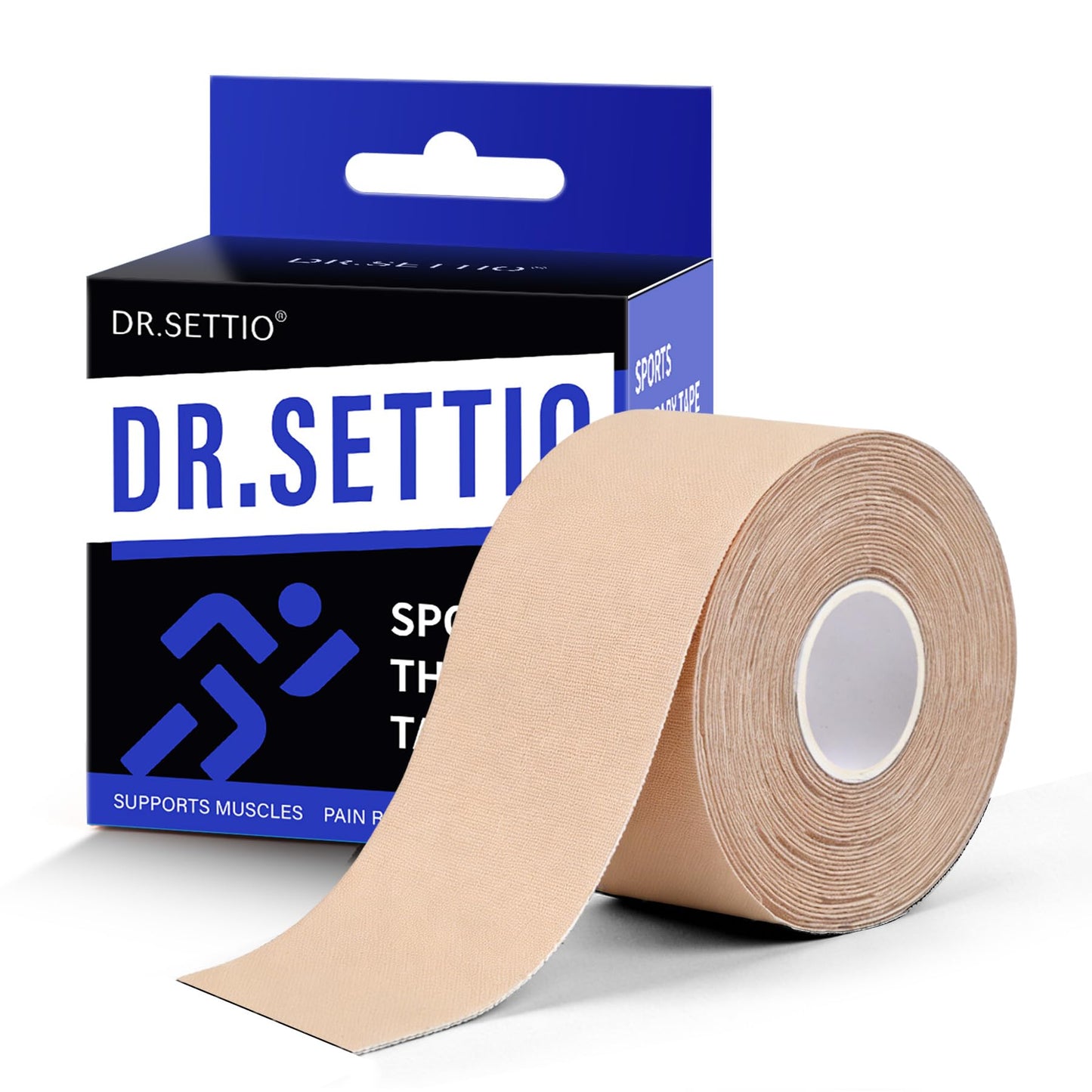 DR.SETTIO Kinesiology Tape, Waterproof Breathable Athletic Tape, Uncut Elastic Muscle Joint Relief Support Tape, for Swimming, Workouts, Running, Daily, 2 in x 16.4 ft, 1 Roll, Beige