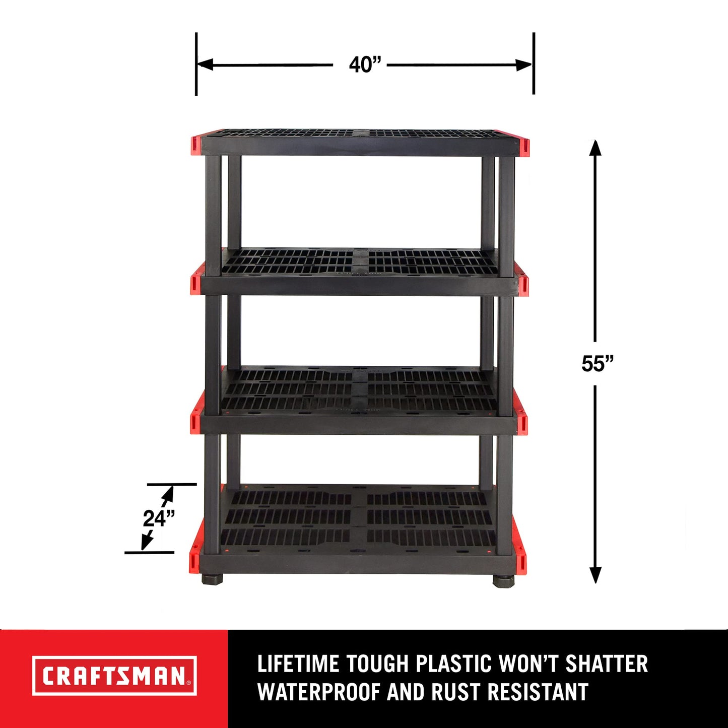 CX Craftsman 4-Tier Highly Durable Storage Rack, 4 Shleves That Support up to 200lbs/shelf, Organization and Storage, Weather-Resistant Design, Easy Assembly, American Made (55H x 40W x 24D)