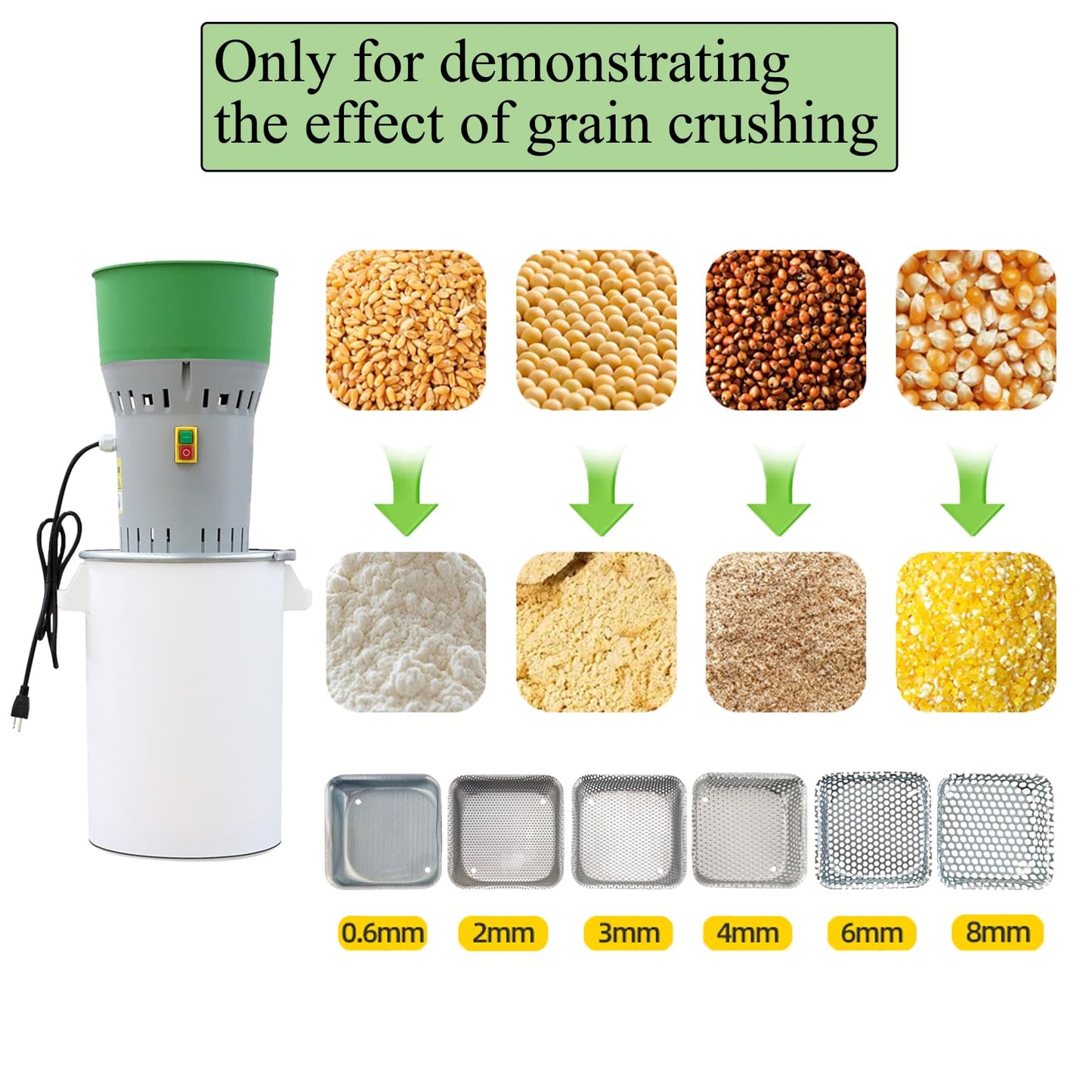 Grain Mill Grinder Agricultural Feed Grain Mill Grinder for Wheat Corn Soybean for Home Farm 6 Sizes Sieves (50L)
