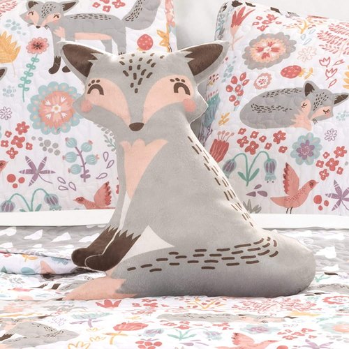 Lush Decor Pixie Fox Reversible Quilt Set, 3 Piece Set, Twin, Gray & Pink - Fun Lightweight Twin Bedding for Kids - Girls Pink Bedroom Decor