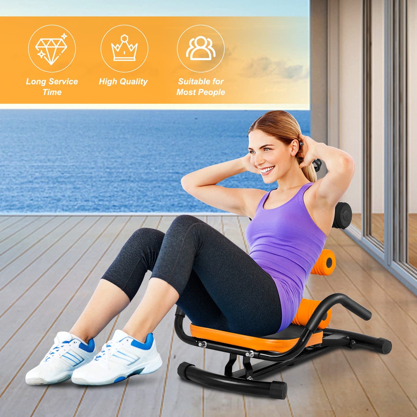 Goplus Core & Abdominal Trainers, Twister Trainer Ab Exercise Machine Height Adjustable Incline Workout Equipment Ab Rocket Exerciser (Yellow)