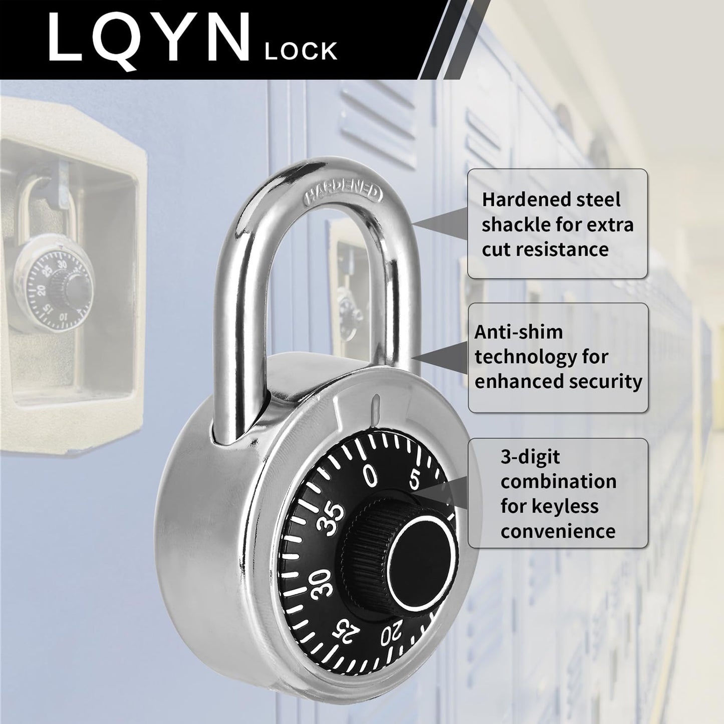 Combination Lock, LQYN Standard Dial Combination Lock, Pack of 12; Black Turnplate, 2 in. Wide, Fixed Three Digital Combination, for School, Gym & Locker, Toolbox, Gate
