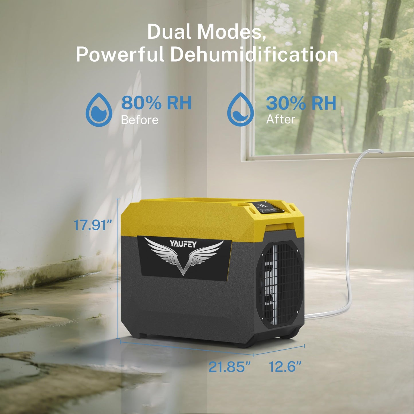Yaufey 150 Pints Commercial Dehumidifier with Pump for Basement, Crawl Space & Water Damage Restoration，Large Dehumidifier up to 7000 Sq.Ft for Industry - 5-Year Quality Coverage