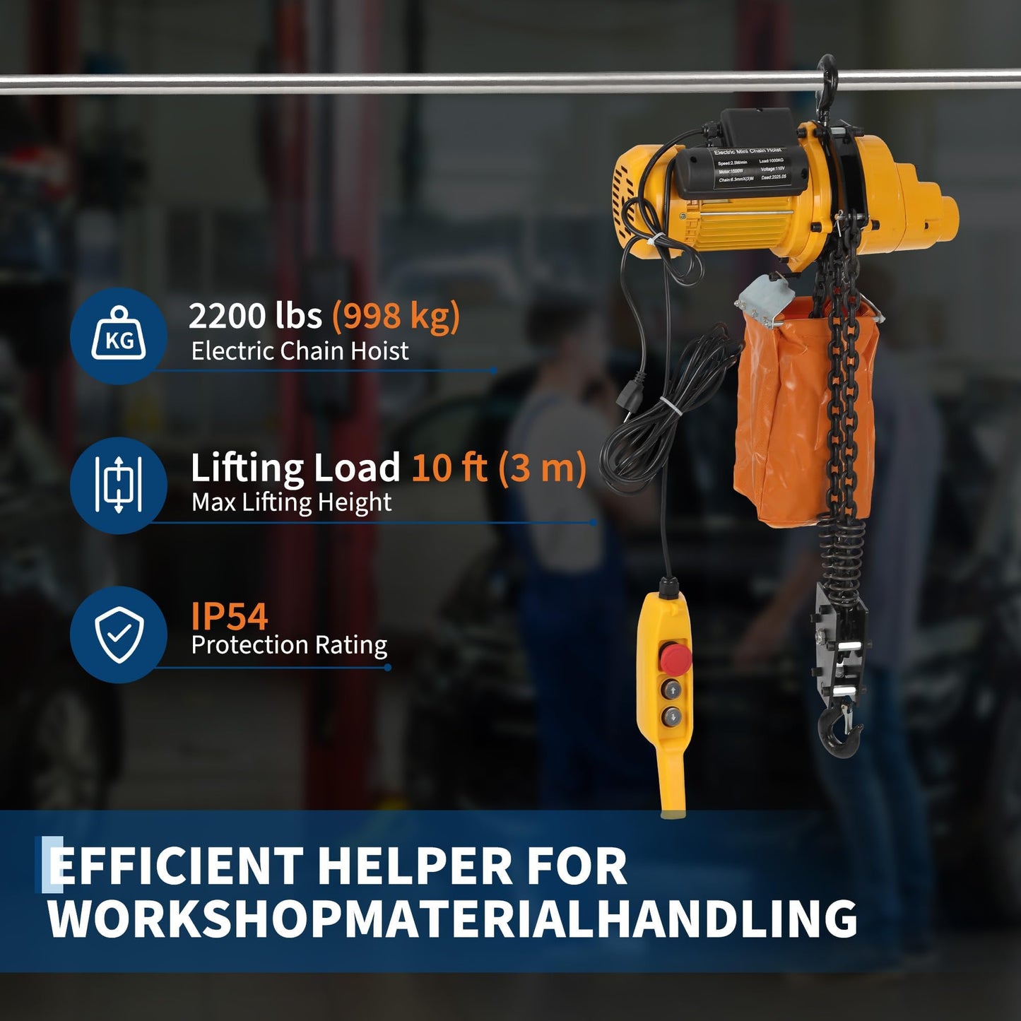 1100 lbs Electric Chain Hoist 15 FT Lifting Height, 120V Electric Hoist, Single Phase Overhead Crane with G100 Chain, 10 ft Wired Remote Control for Garage, Shop, Hotel, Home