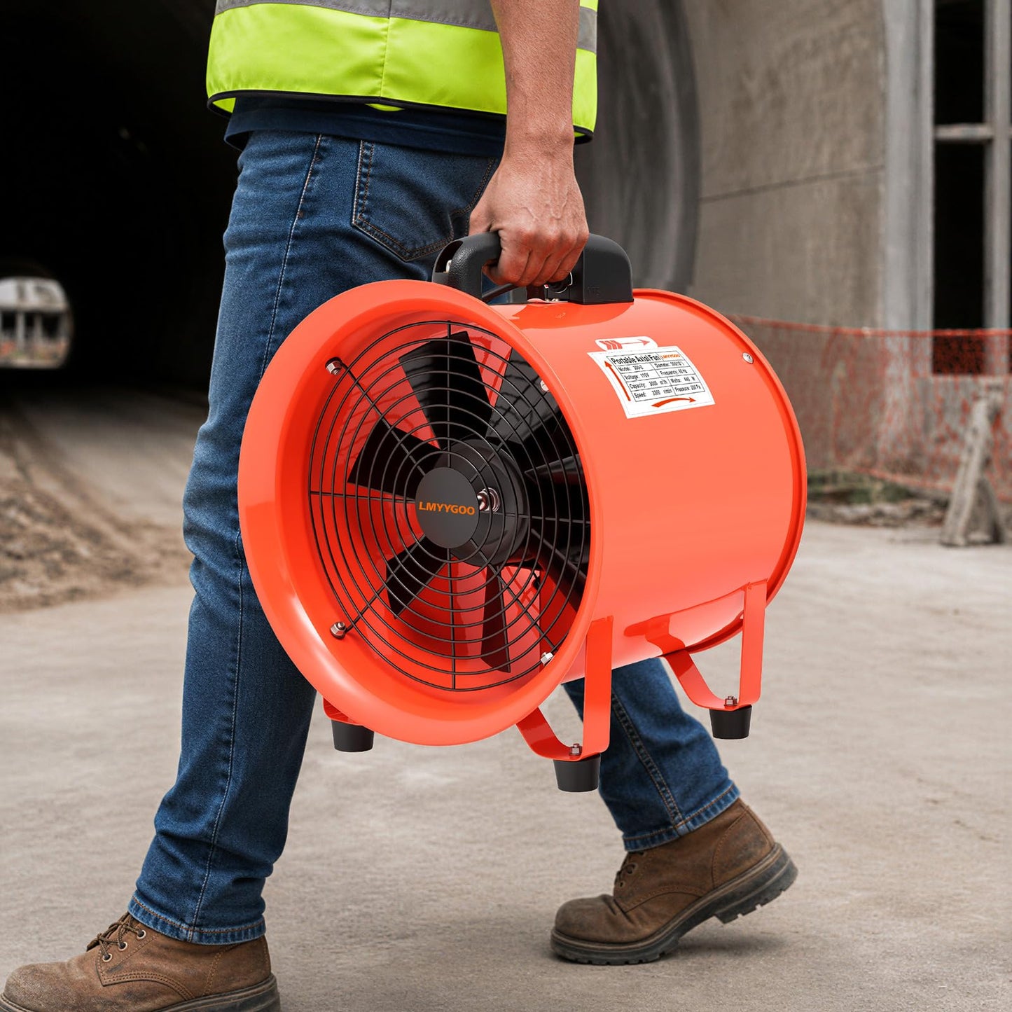 LMYYGOO 12-Inch Industrial Air Mover Blower Fan, with 33ft Duct Hose, 440W High Velocity Portable Fan for Extraction & Ventilation, Industrial, Paint Booth, Basements, Workshops, Warehouses