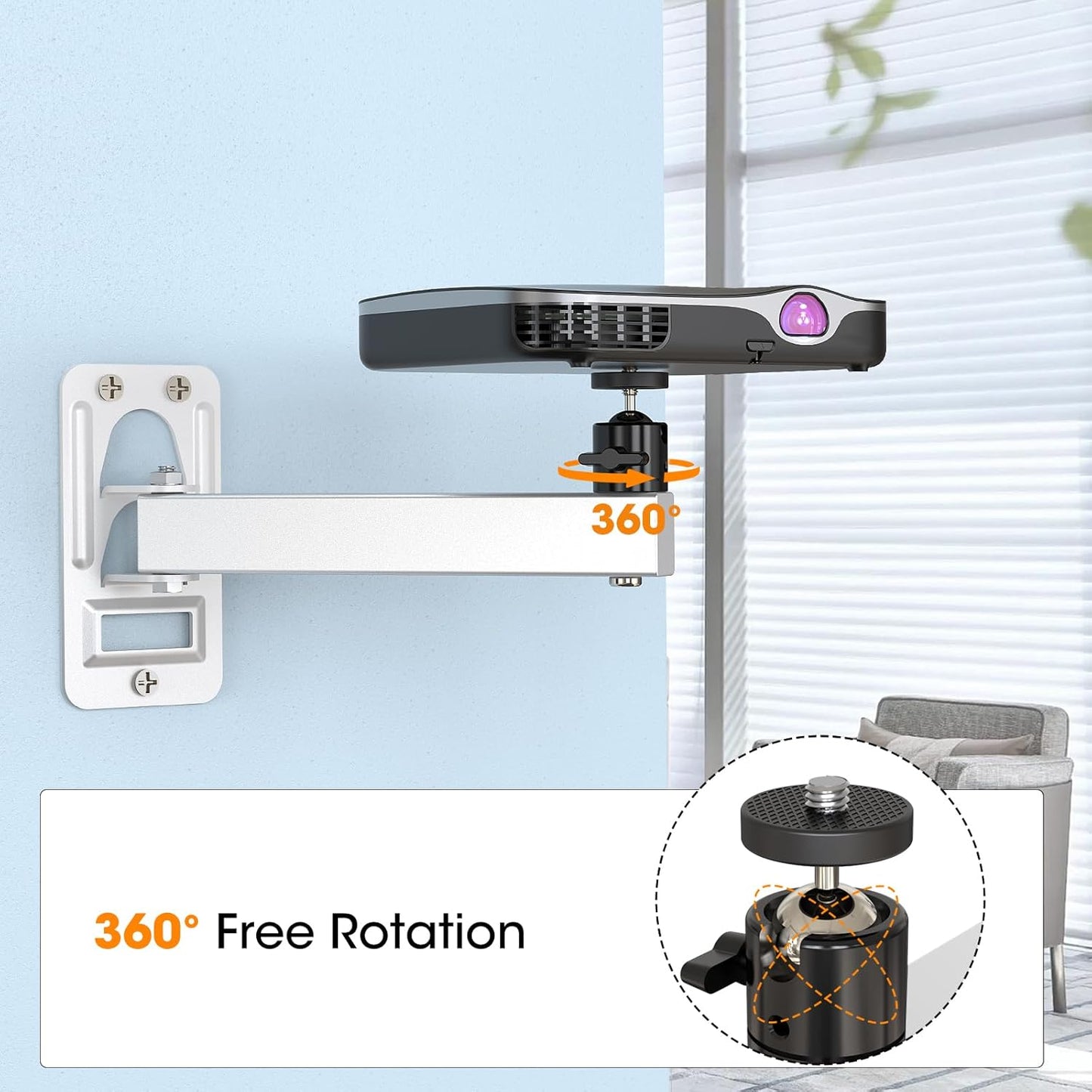 DAWASAPAT 1/4" Mini Projector Wall Mount- Adjustable Tilt&Swivel Hanging Projector Holder Wall Mount Hanger Rack Stand