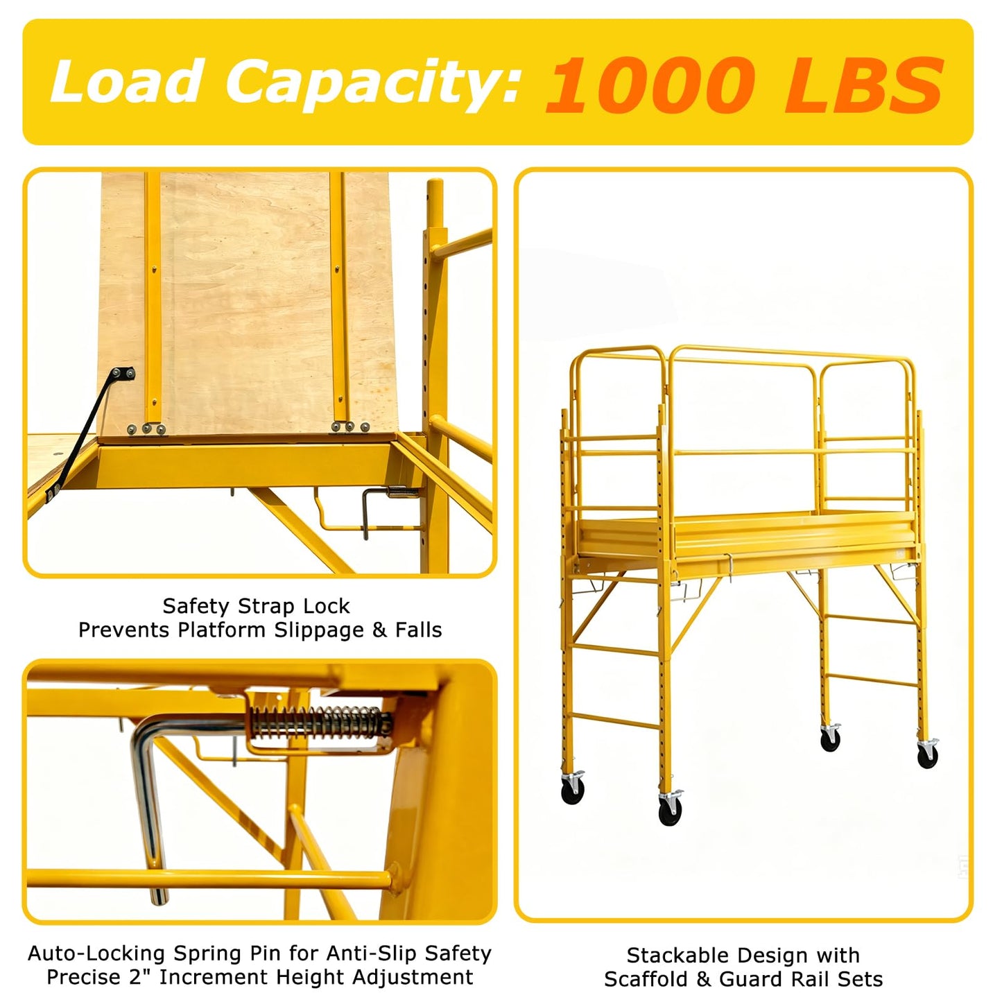 YZSPMS 6.25 ft Baker Style Rolling Steel Scaffold with Hatch Deck - 1000Lbs Capacity, Locking 5" Casters, Height Adjustable in 2" Increments, for Painting/Electrical/HVAC