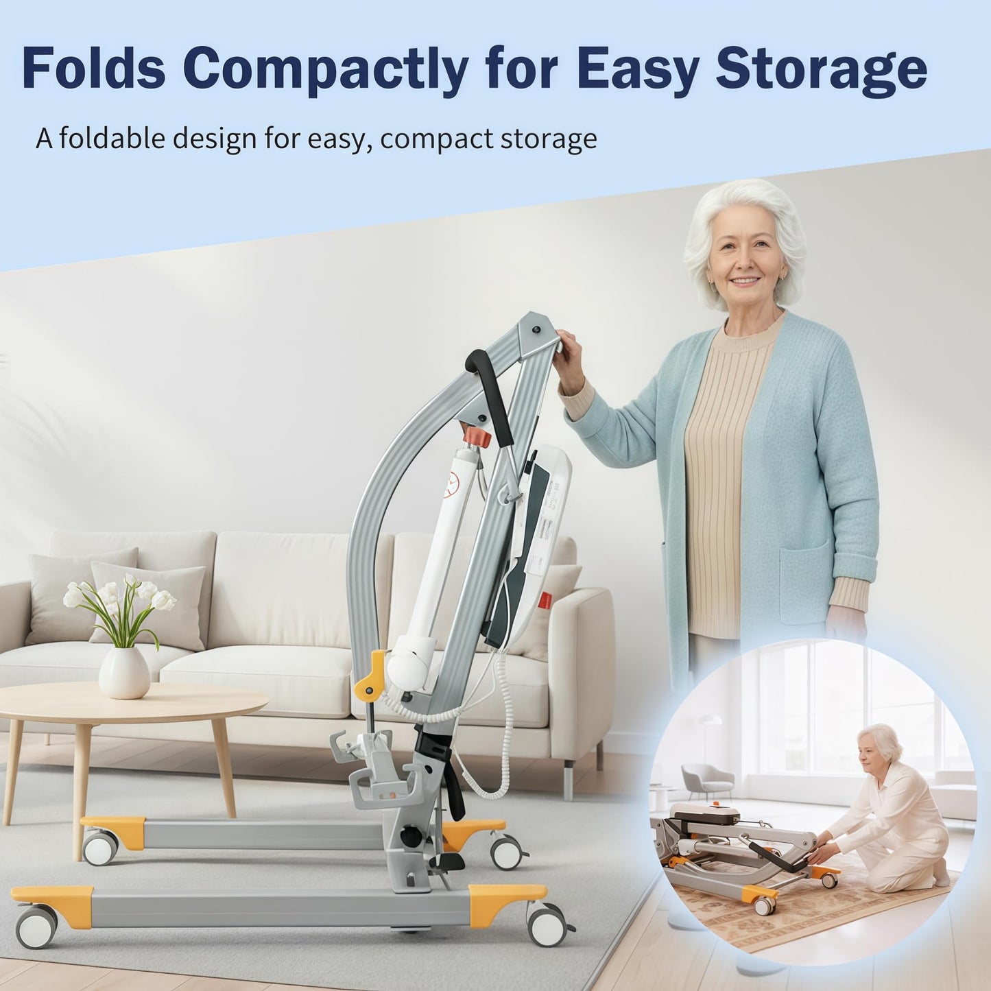 Carearise 2026-Upgrade Aluminum Electric Patient Lift for Home Use, Lightweight Premium 380lbs Patient Lift | Folding Body Transfer Lift for Car | New Version with Sling
