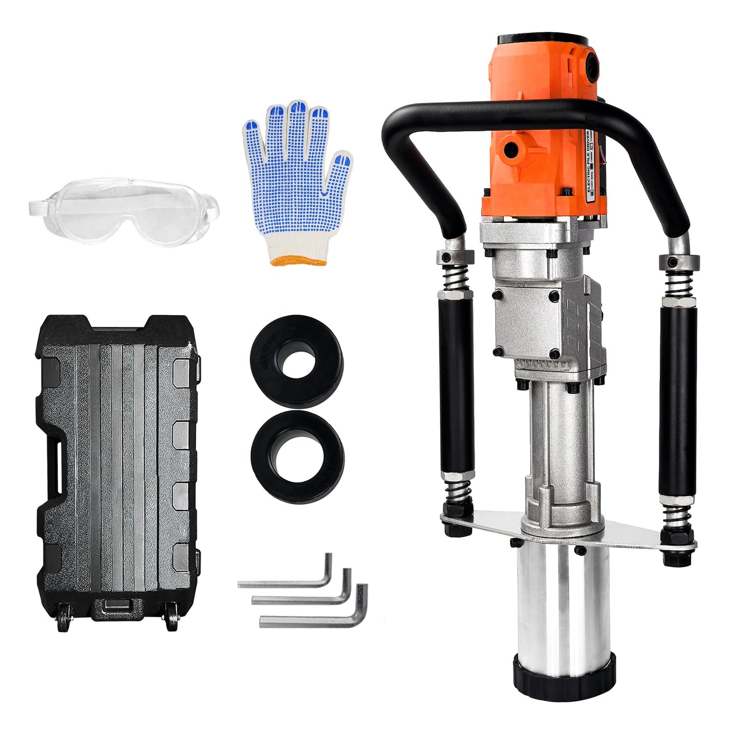HIGOSPRO 1250W Electric T Post Driver - 110V Handheld Pile Driver with 1700 BPM, 3 Pile Sleeves (45mm/55mm/88mm) for Fencing & Construction