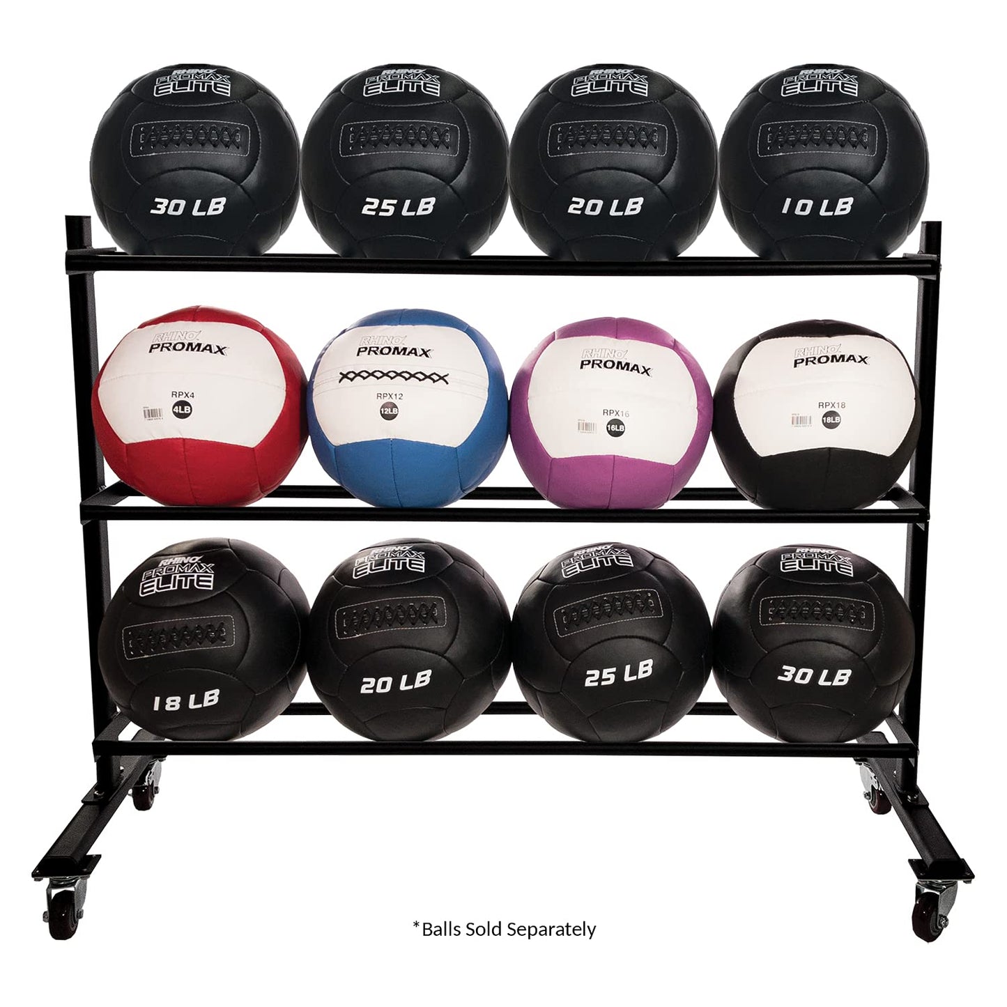 Champion Sports Three Tier Ball Storage Rack with Swivel Caster Wheels