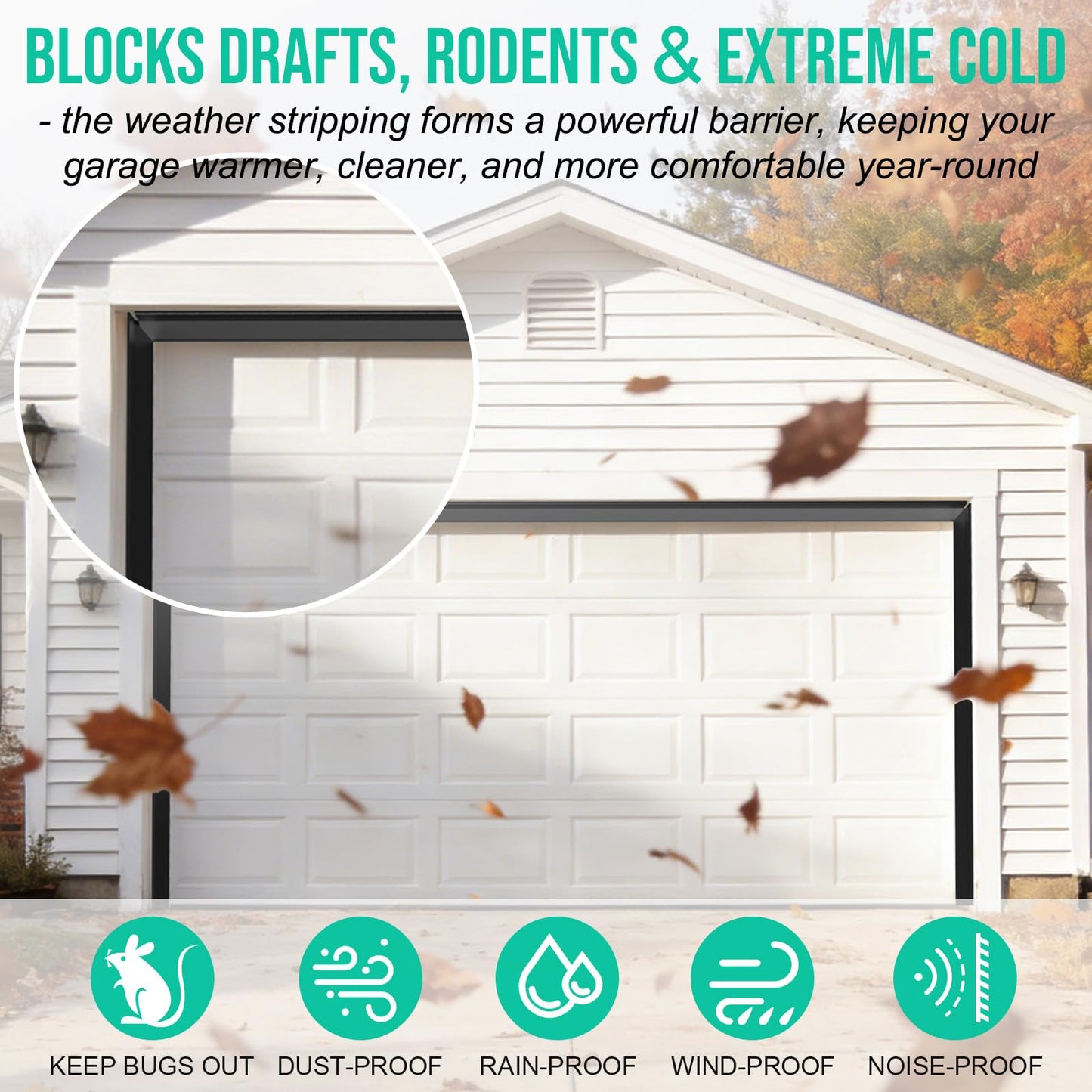 Garage Door Seal Top and Sides - Jobon 40FT Black Flexible TPE Self Adhesive Weather Stripping Kit | Block Rodents Drafts Rain Dust | Easy DIY Installation Universal Replacement