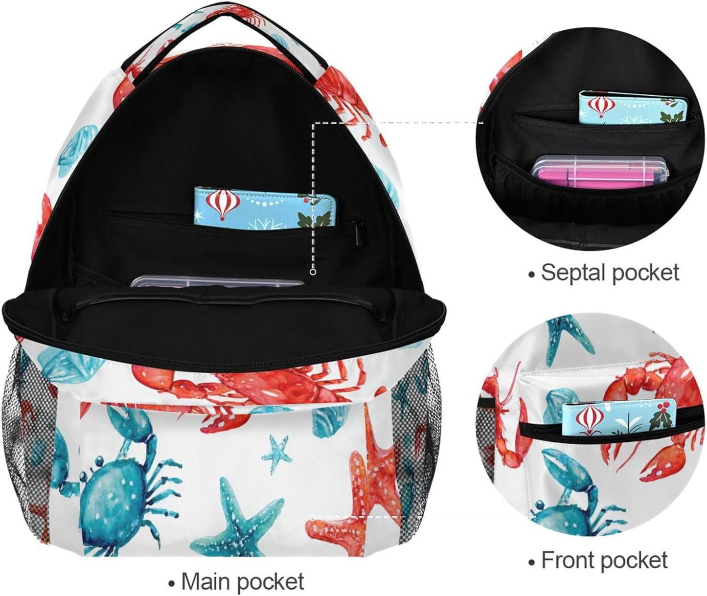 Krafig Backpacks Backpack Daypack Watercolor Cute Lobsters Crabs Boys Girls Kids School Bookbag, School Bag Travel