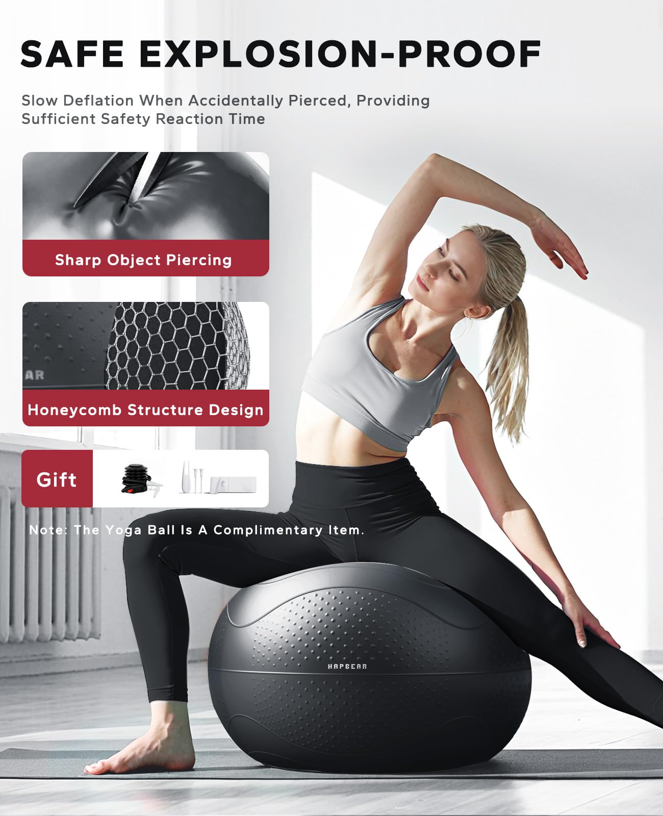 HAPBEAR Back Roller - Yoga Wheel Set with 26'' Exercise Ball – 12'' PP Spine Alignment Tool for Back Pain Relief, Core Strength & Full-Body Workout, for Home Gym & Therapy – Pump Included