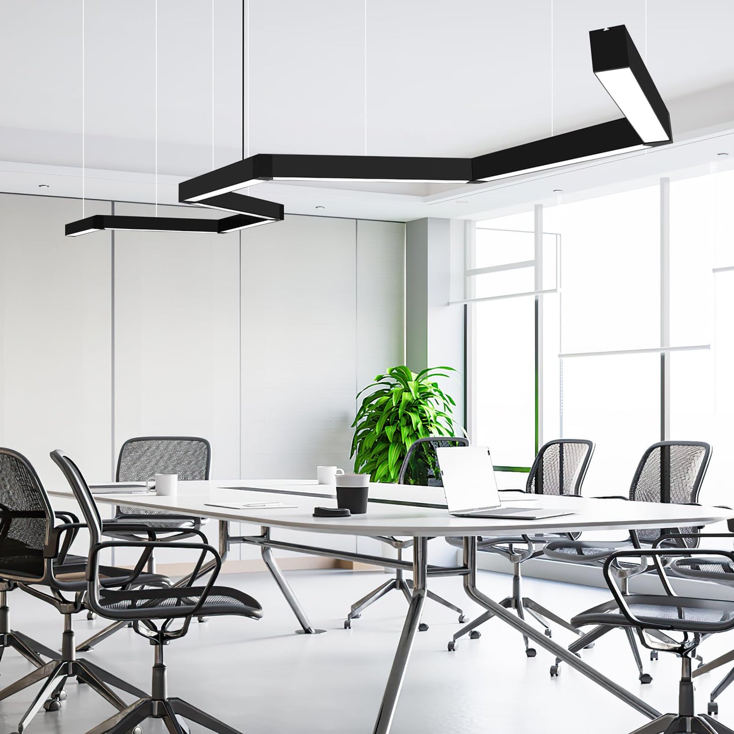 be studied 16FT LED Linear Light, 200W Pendant Light Fixtures, 0~10V Remote Switch, 3000K 4000K 6000K Color Changing Function, Combination Black Ceiling Shop Light, Suspended Office Lighting Fixture