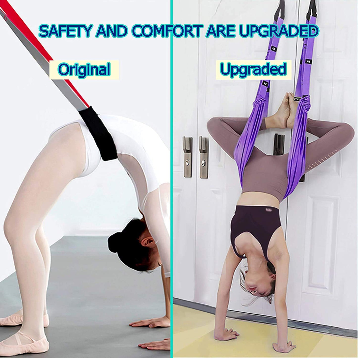 Yoga Stretching Strap, Adjustable Height Leg Stretcher Waist Back Stretch Band Aerial Yoga, Anti-gravity Inversion Exercises Door Flexibility Tensile Trainer for Rehab Pilates Dance Splits (Black)