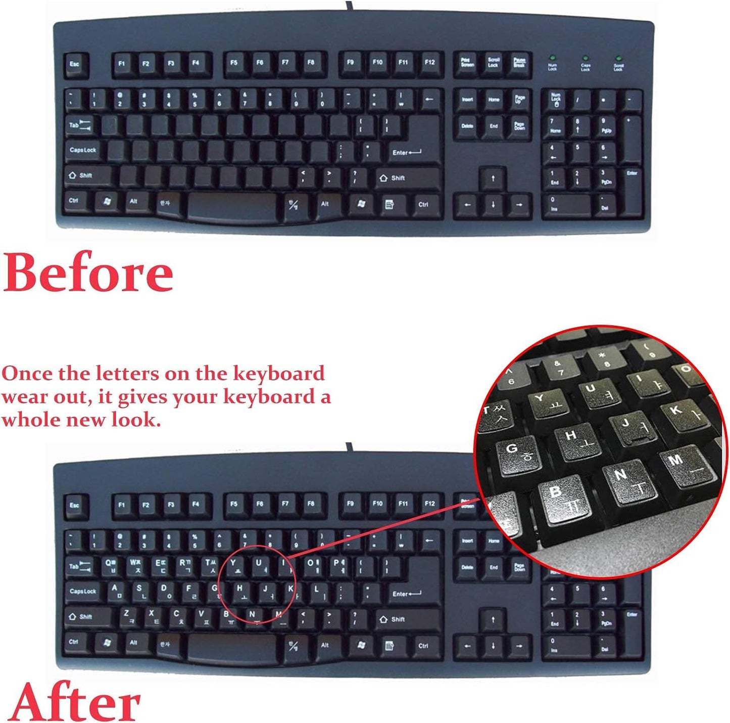 2PCS Pack KEANBOLL Transparent Korean Keyboard Stickers, Korean Keyboard Replacement Sticker with Clear Background