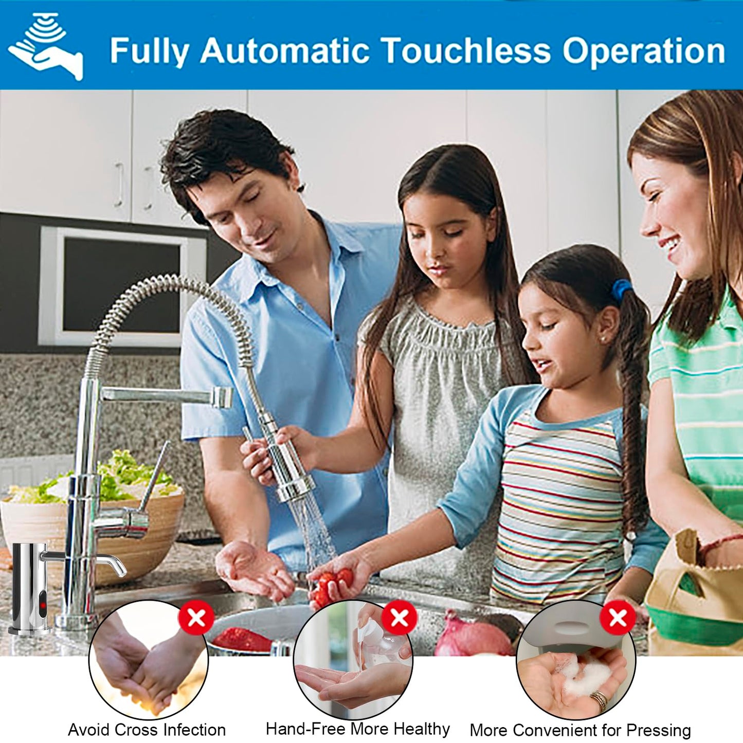 Touchless Automatic Soap Dispenser for Kitchen Bathroom Sink Built in Liquid Commercial Electric Soap Dispenser with Bottle and Pump Chrome Platingd