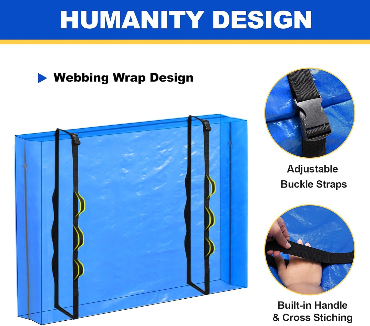TICONN King Mattress Bag - Heavy Duty Storage Cover with Full-Around Handle & Adjustable Buckles | Blue