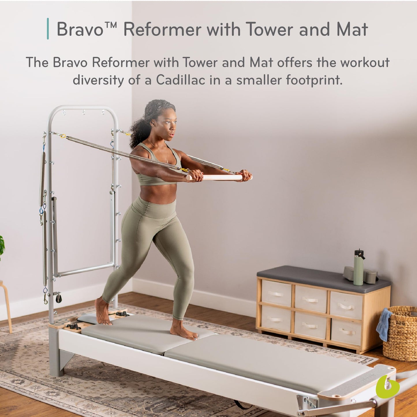 Balanced Body Bravo Reformer with Tower and Mat, Pilates Apparatus for Studio and Home Workouts, Dove