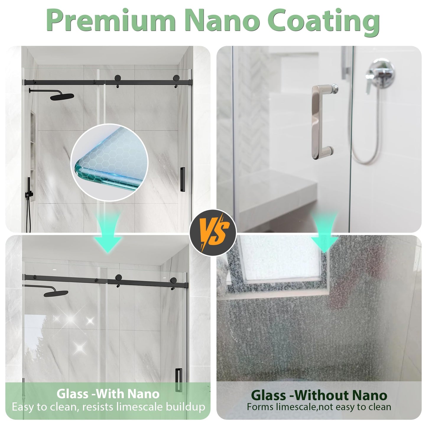 KPUY Frameless Shower Door, 43-48" W x 76" H Sliding Glass Shower Door, 1/4" (6mm) Thick Tempered Clear Glass with Explosion-Proof Film Nano Coating in Matte Black Finish