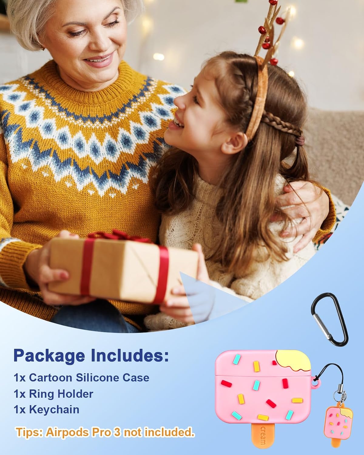 Joyleop 3 3D 3rd 2025 for Airpods Pro Case - Cute Funny for Women Girl Kids Girly Kawaii Ice Cream Cartoon Design Soft