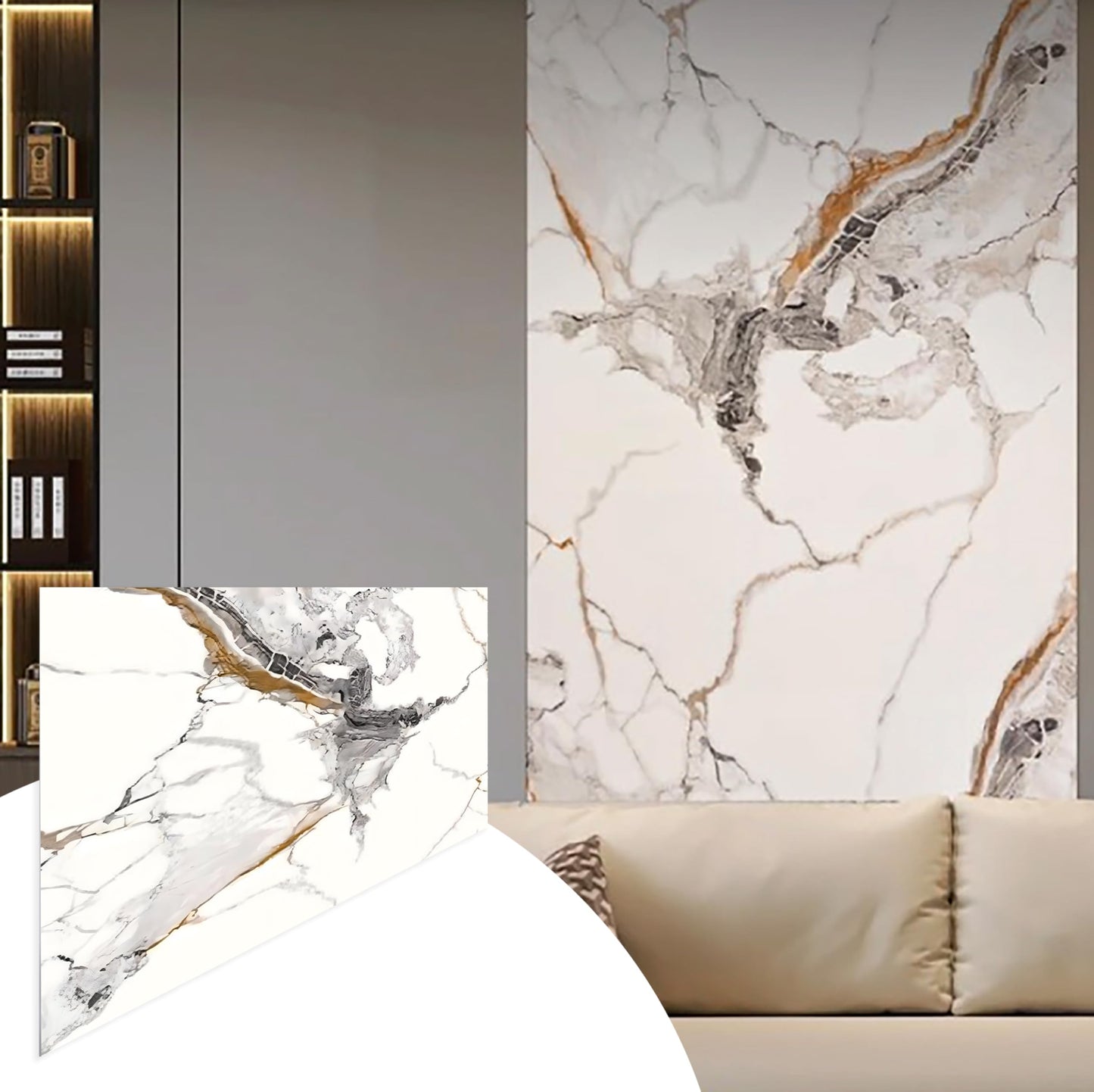 Dundee Deco Faux Marble Wall Panels - 2 ft X 4 ft - Glossy, Waterproof Indoor Wall Cladding - White, Black, Brown Veins - Set of 4 - Covers 31 sq ft