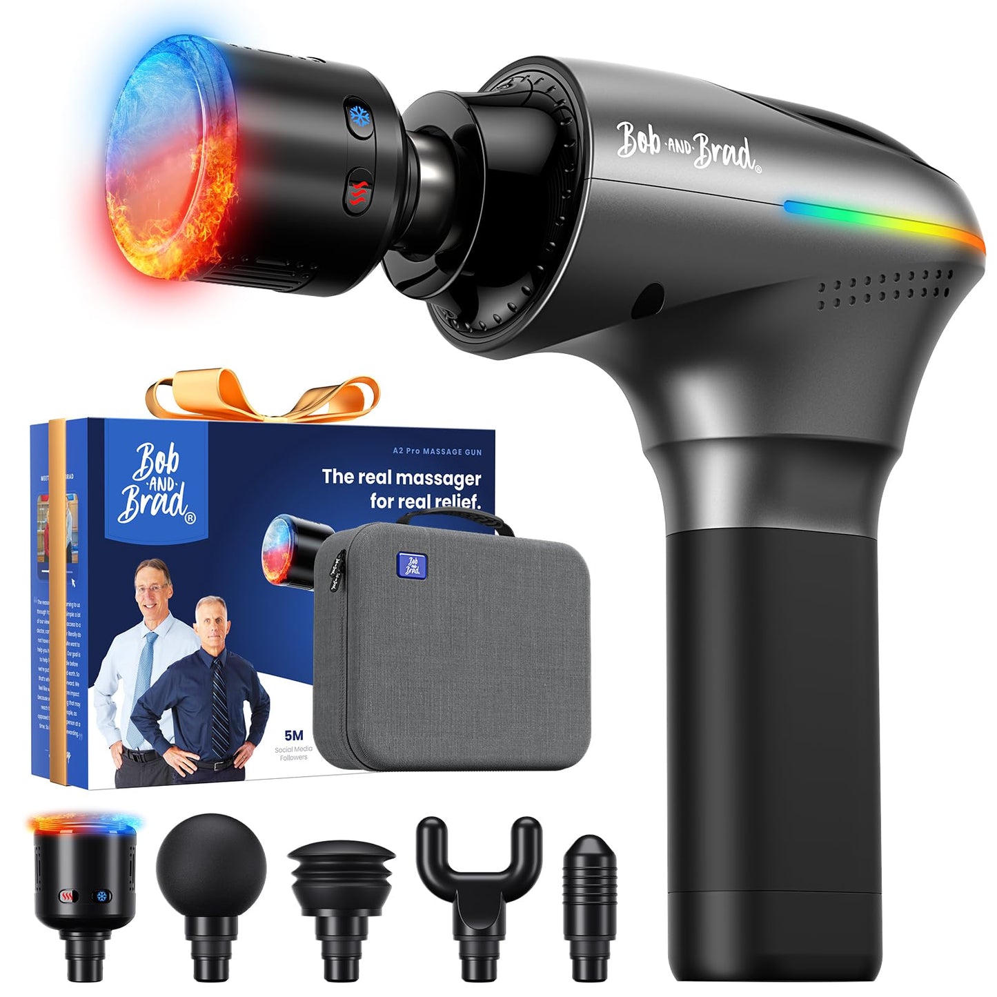 BOB AND BRAD A2 Pro Massage Gun with Heat & Cold Therapy, FSA-HSA Eligible, 10mm Deep Tissue Muscle Massager Gun for Back Pain Relief, 4000mAh Heated Percussion Massager with Force Sensor & Case