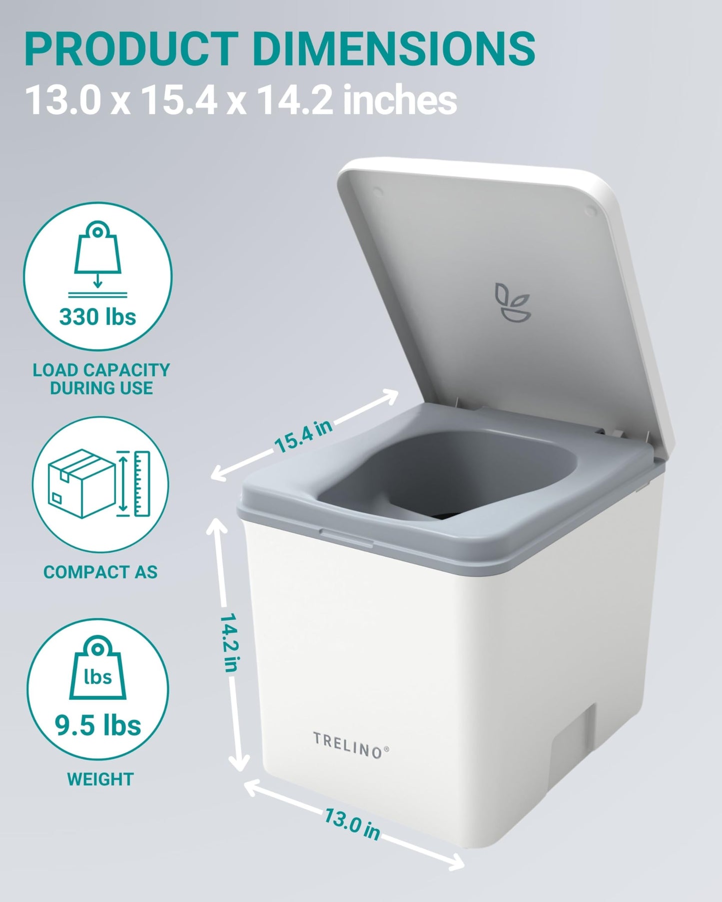 TRELINO Composting Toilet Evo M White, Portable Toilet for Camping & Outdoor, Odorless, 1.3 gal & 2.1 gal Capacity, 13 x 15.4 x 14.2 inches