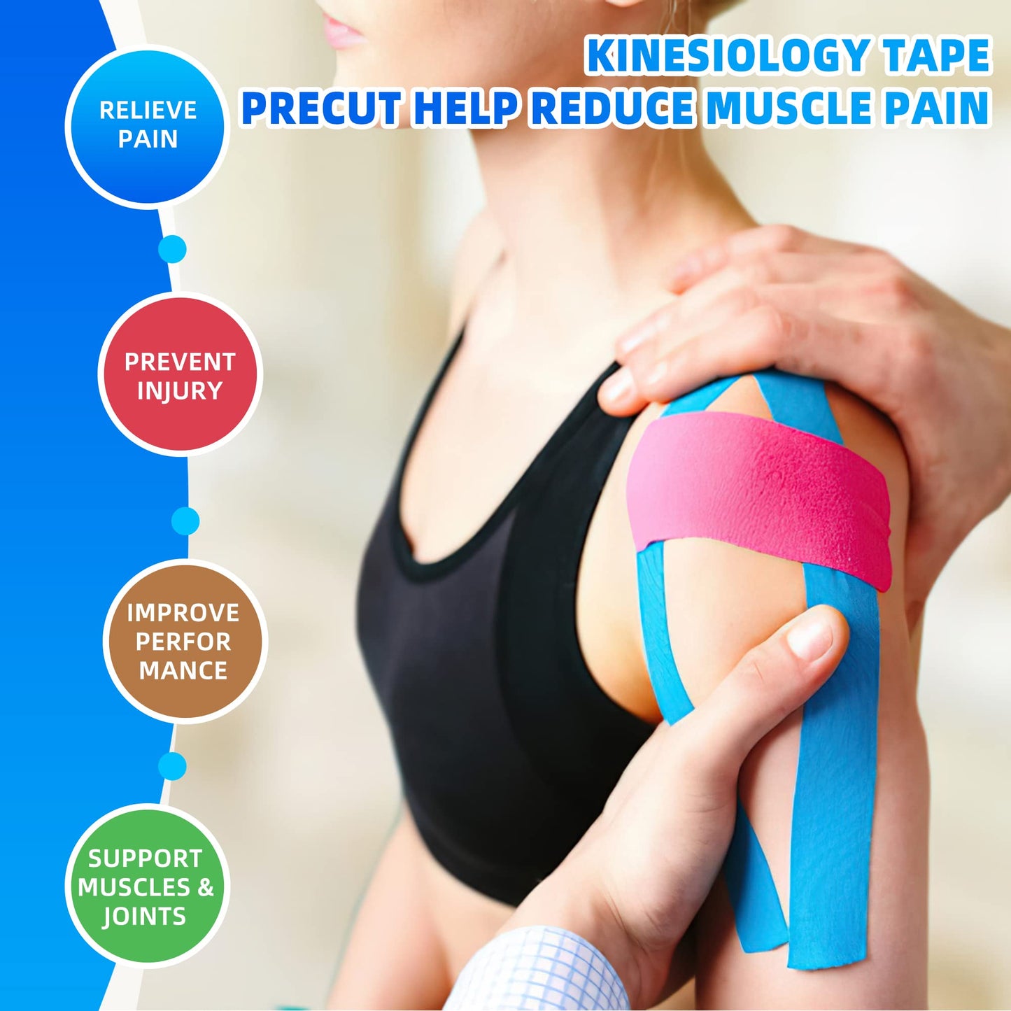 PHYTOP Kinesiology Tape - 80 Precut Strips (10" x 2") | Hypoallergenic, Latex-Free | Mixed Colors Athletic Tape for Muscle & Joint Support, Sports & Physical Therapy