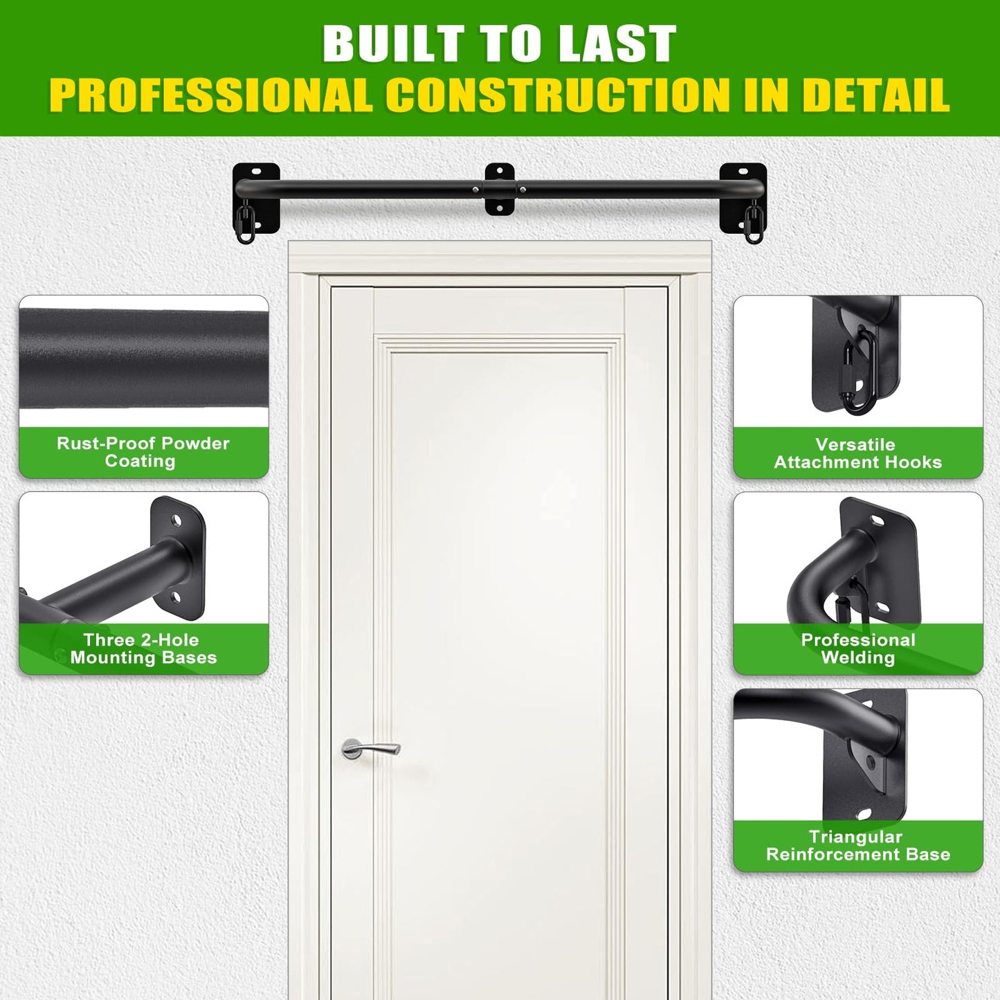 SELEWARE Heavy Duty Wall Mount Pull Up Bar, 450LB Capacity Joist Mount Chin Up Bar for Doorway, Sturdy Steel Construction, w/Resistance Band Hooks, Fits 32" Wall Studs for Home Gym Strength Training